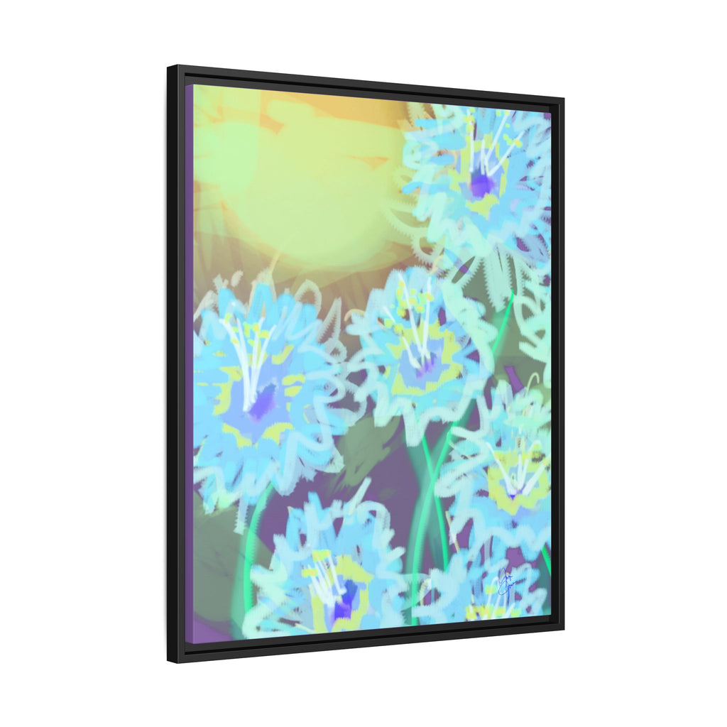 Framed Floral Canvas Art — Blue & Yellow Abstract Bouquet (Matte)