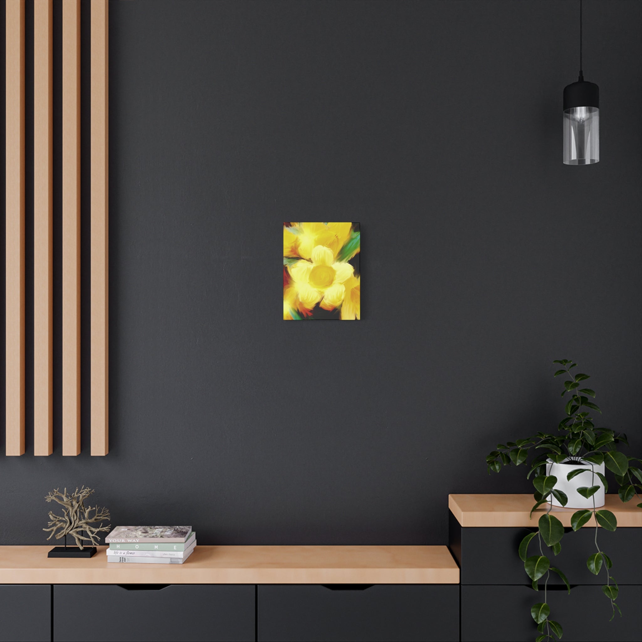 Yellow Floral Canvas Wall Art – Bright Sunflower-Style Painting, Matte Stretched Print
