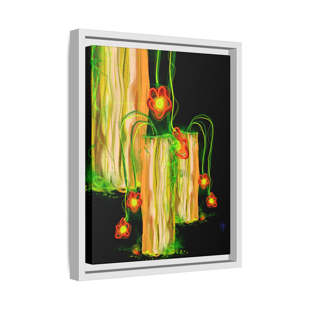 Framed Matte Canvas Print — Neon Floral Candlelight Art