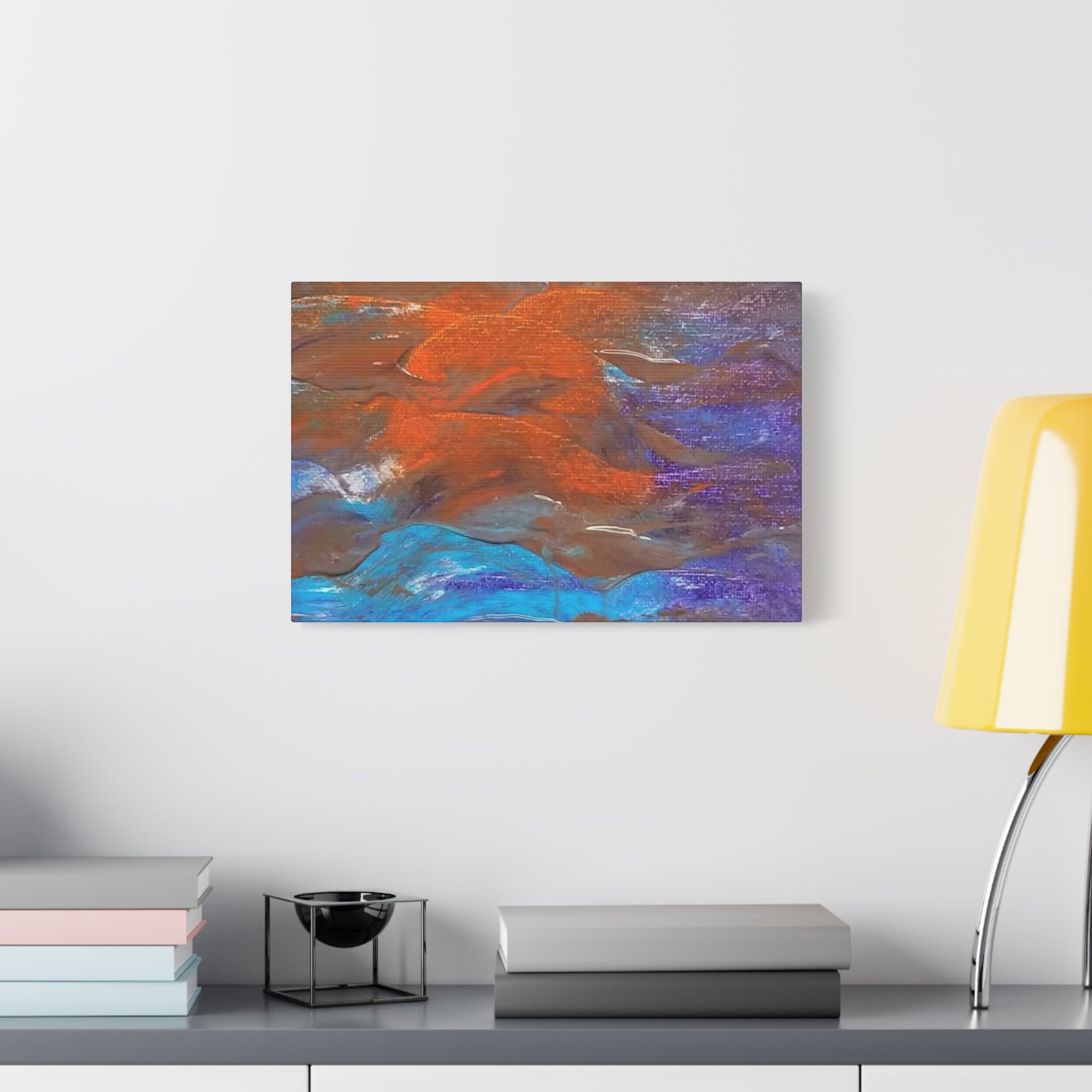 Abstract Ocean Waves Matte Canvas Art - Blue & Orange Textured Stretched Canvas