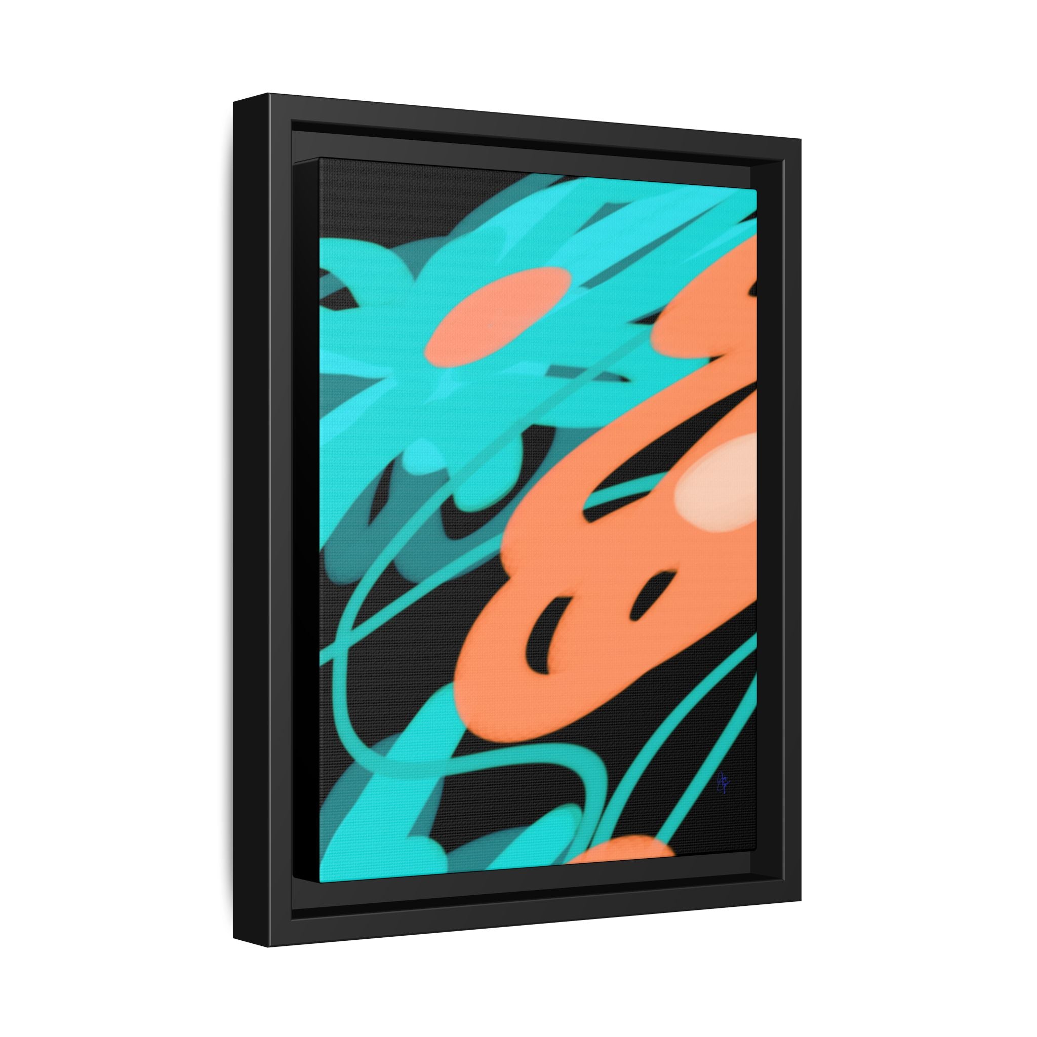 Abstract Teal & Coral Splash Framed Canvas