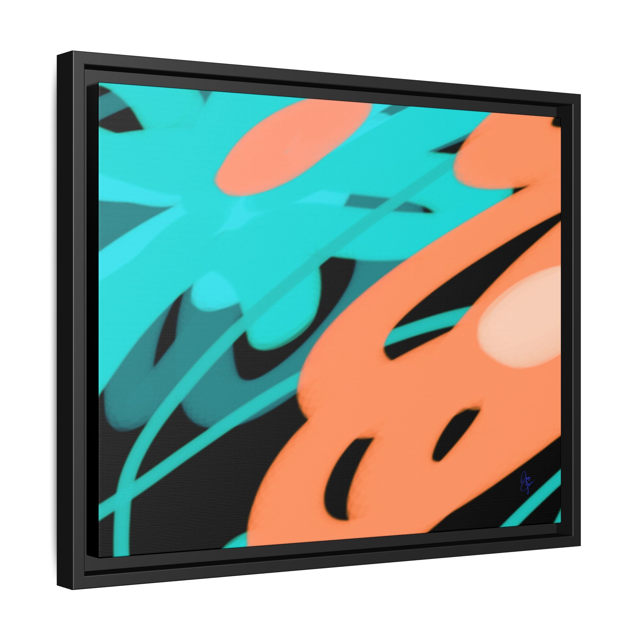 Abstract Teal & Coral Splash Framed Canvas