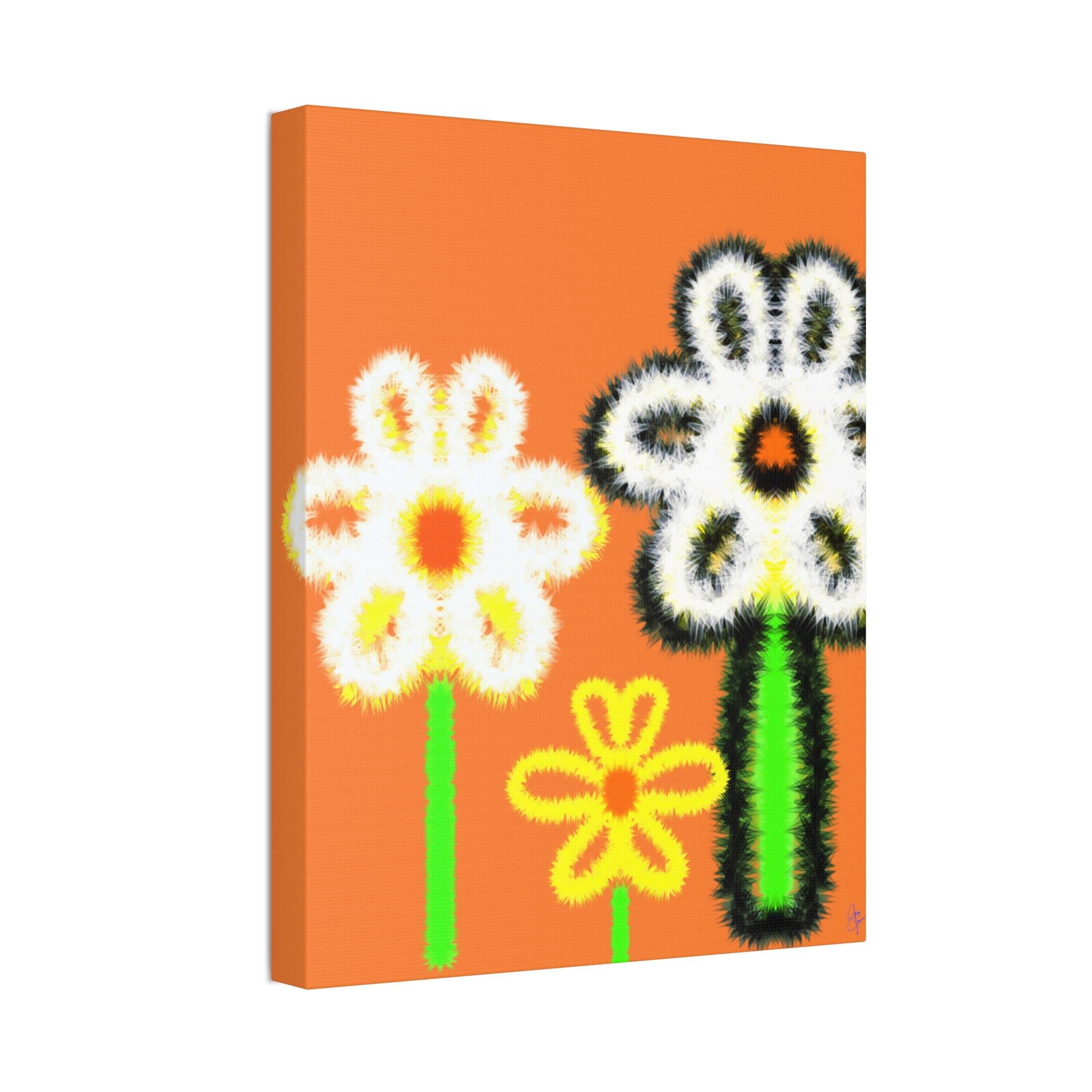 Bright Fuzzy Daisies Canvas Art — Yellow Floral Wall Decor, Stretched 1.5"