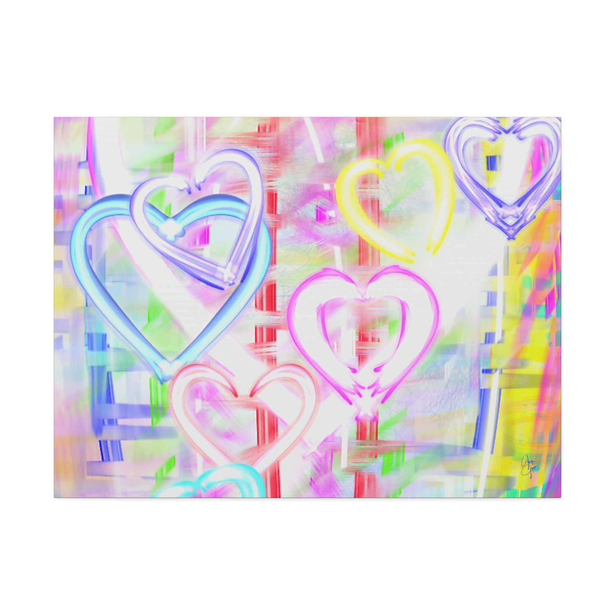 Colorful Neon Hearts Canvas Print — Stretched 1.5" Wall Art
