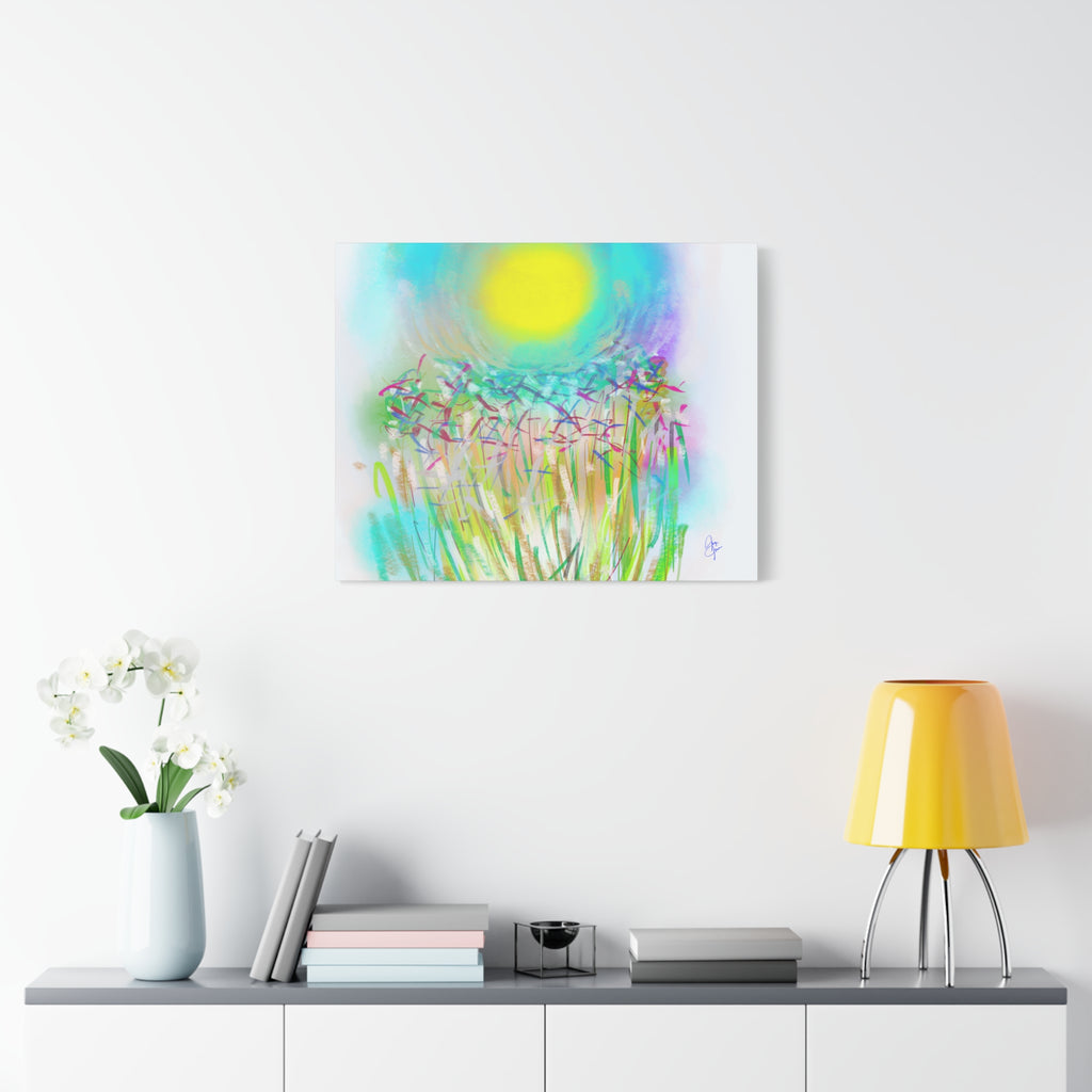 Sunlit Meadow Abstract Canvas Art — Bright Floral Wall Decor
