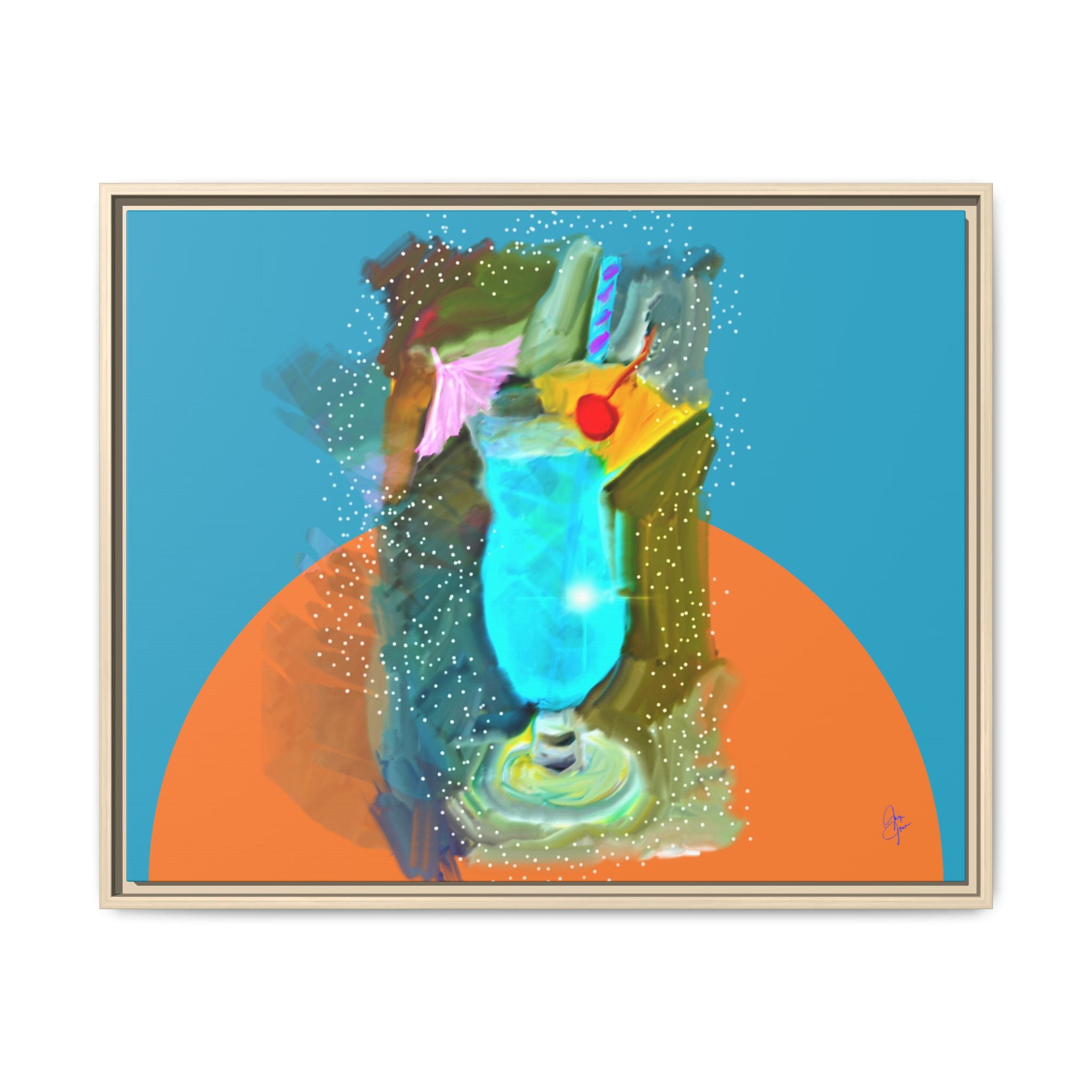 Tropical Blue Cocktail Canvas Print — Framed Matte Bar Art