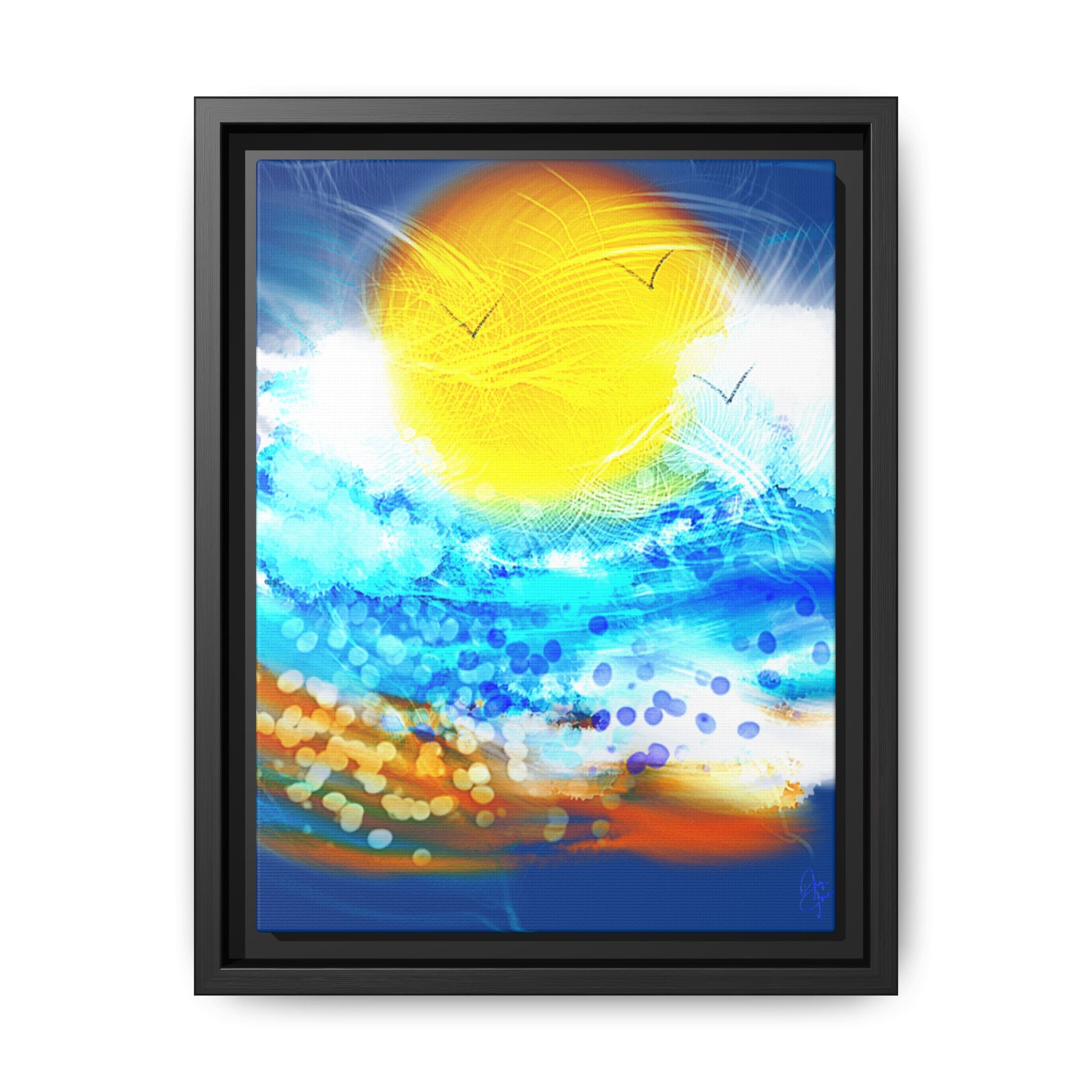 Sunshine Shore Matte Canvas Framed Wall Art — Bright Abstract Beach Print