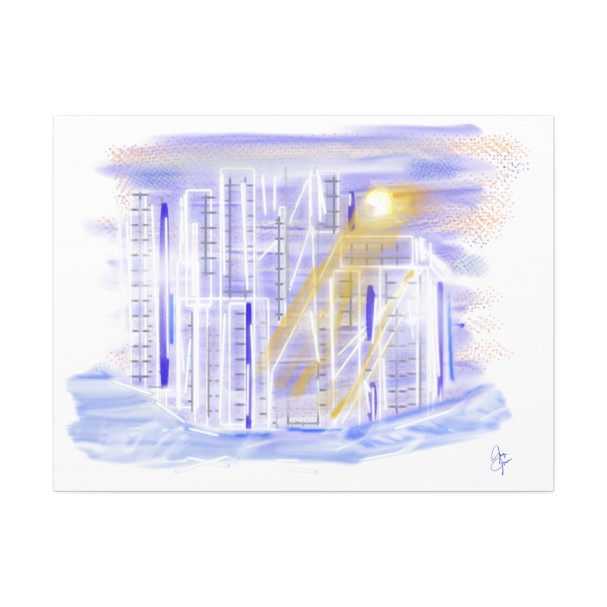 Urban Nightscape Canvas Art - Neon City Skyline Stretched Canvas