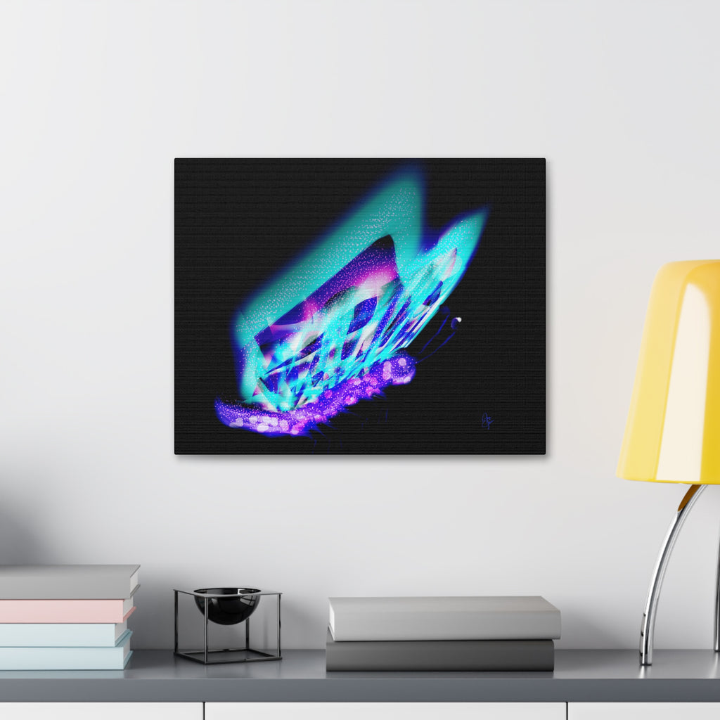 Neon Butterfly Canvas Print — Glowing Blue & Purple Wall Art (Stretched Canvas)