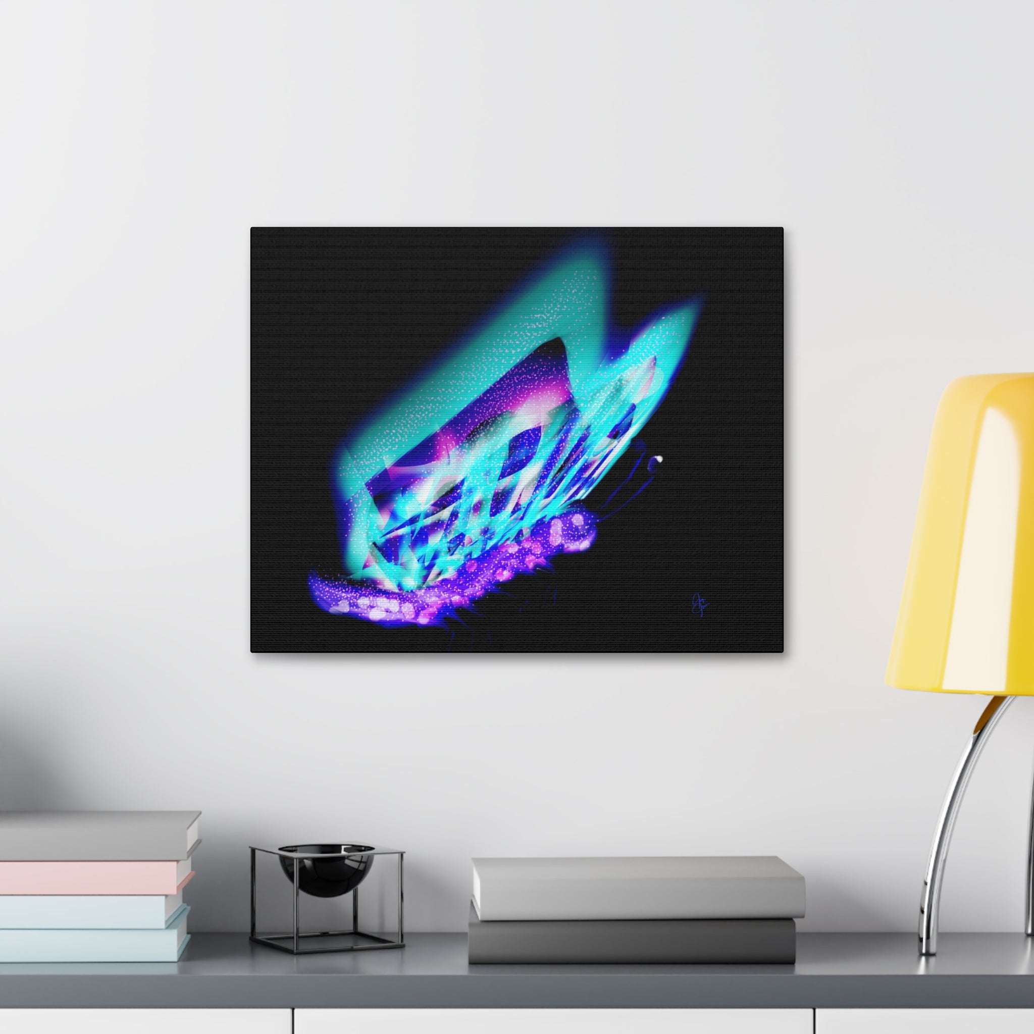 Neon Butterfly Canvas Print — Glowing Blue & Purple Wall Art (Stretched Canvas)