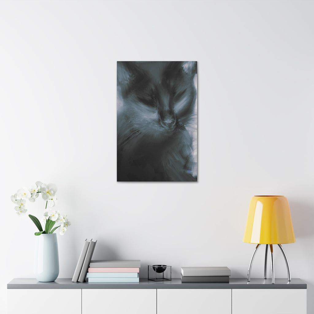 Black Cat Portrait Canvas Stretched Print — Moody Feline Wall Art