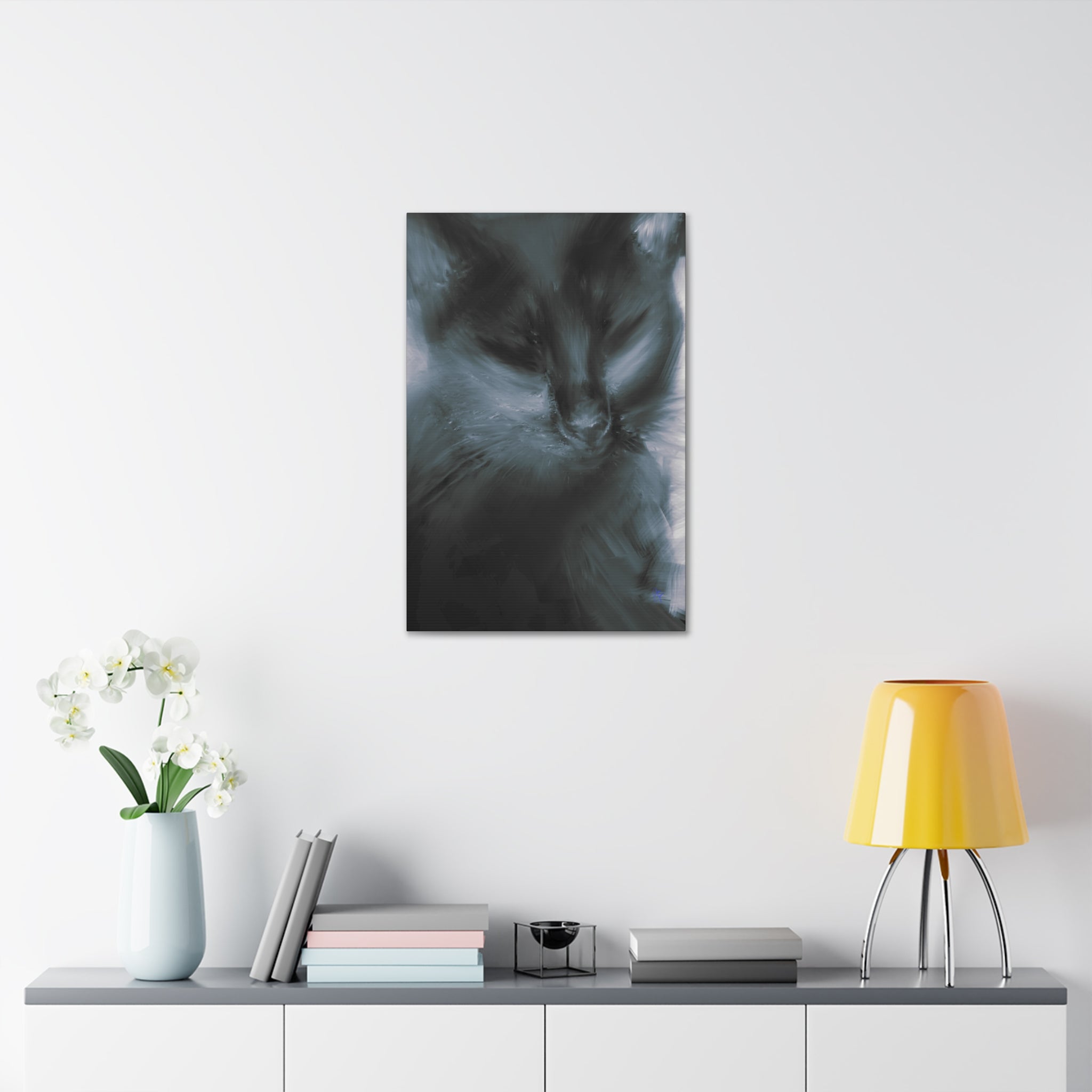 Black Cat Portrait Canvas Stretched Print — Moody Feline Wall Art