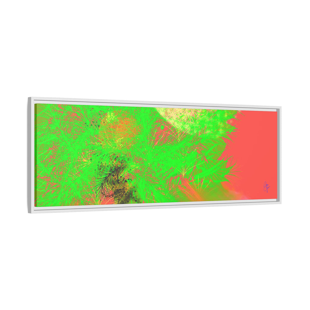 Abstract Neon Tree Matte Canvas Framed Art — Vibrant Green Moon Landscape