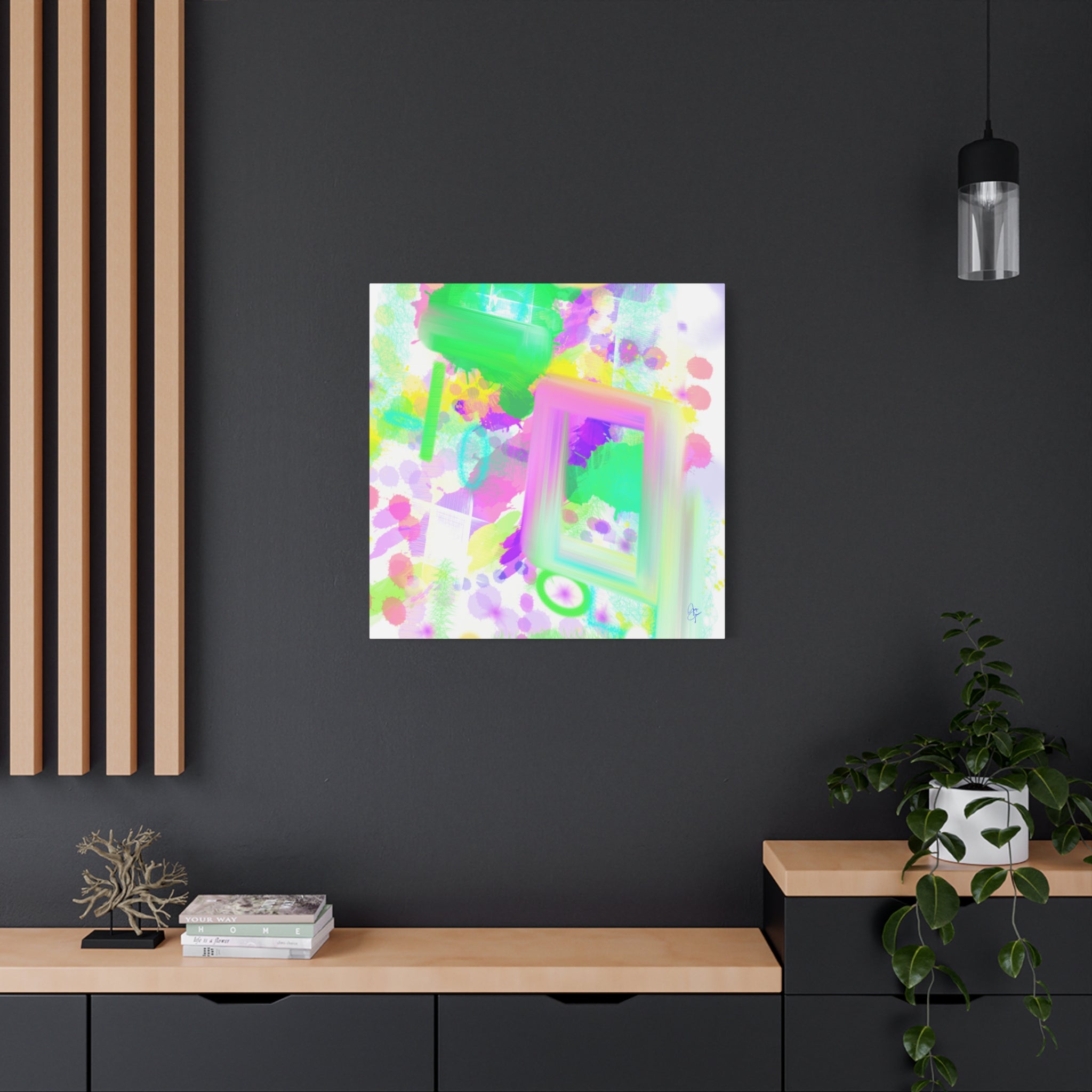 Abstract Pastel Splash Canvas Print — Bright Neon Frame Wall Art