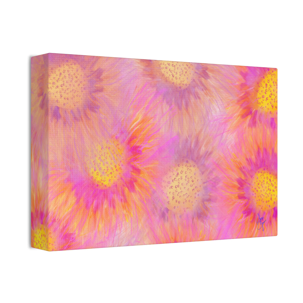 Sunburst Floral Canvas Wall Art — Pink & Yellow Abstract Sunflower Print