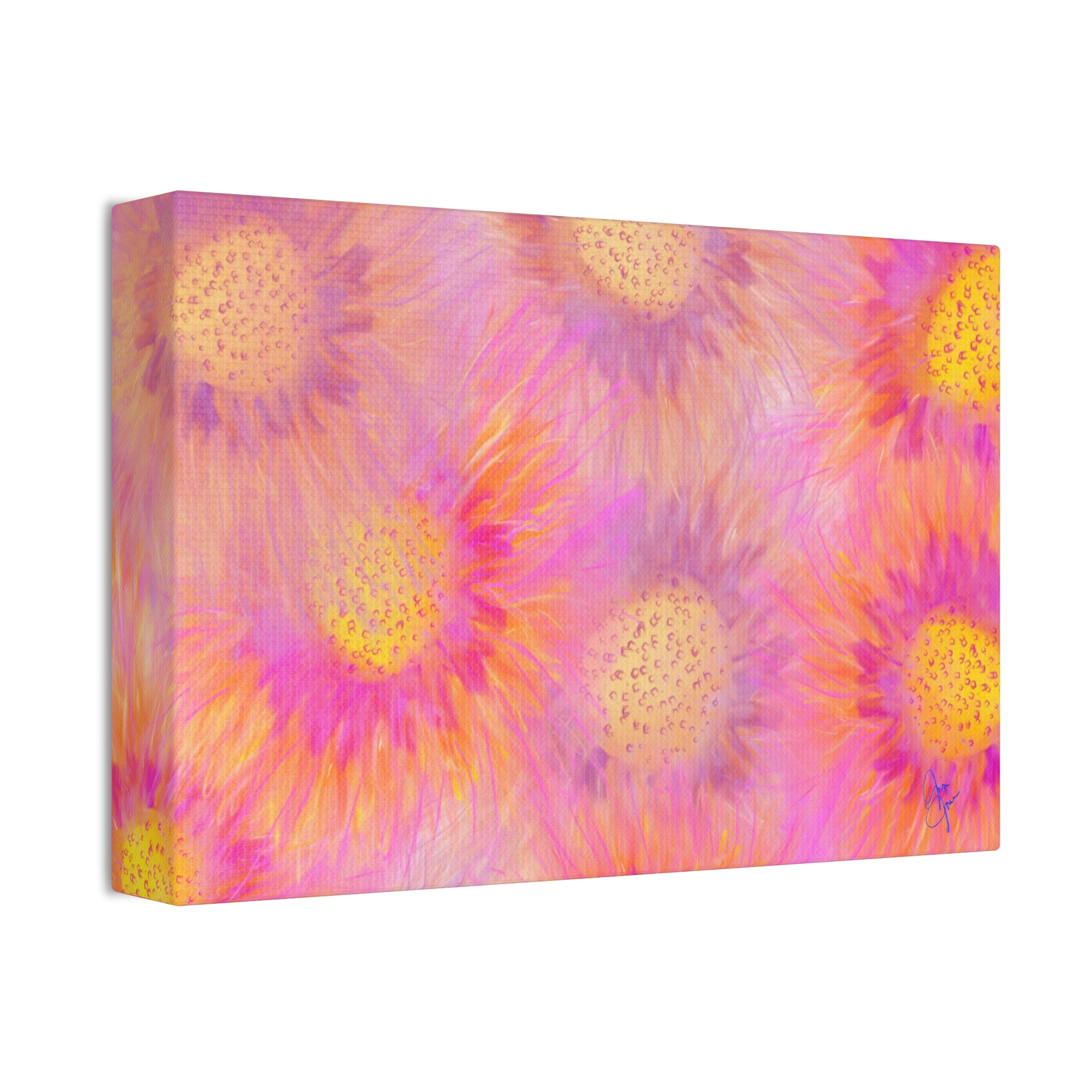 Sunburst Floral Canvas Wall Art — Pink & Yellow Abstract Sunflower Print