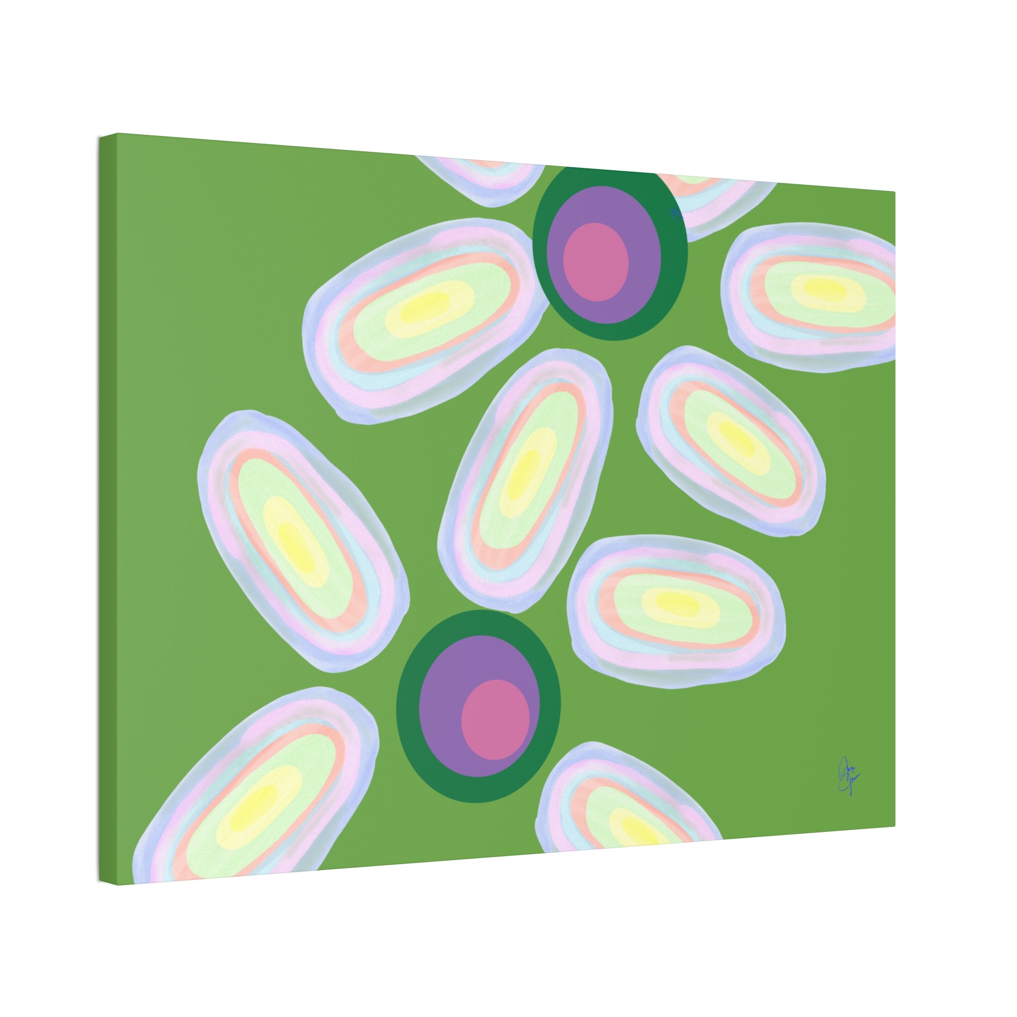 Abstract Pastel Daisy Canvas Print — Modern Floral Wall Art on Deep Blue