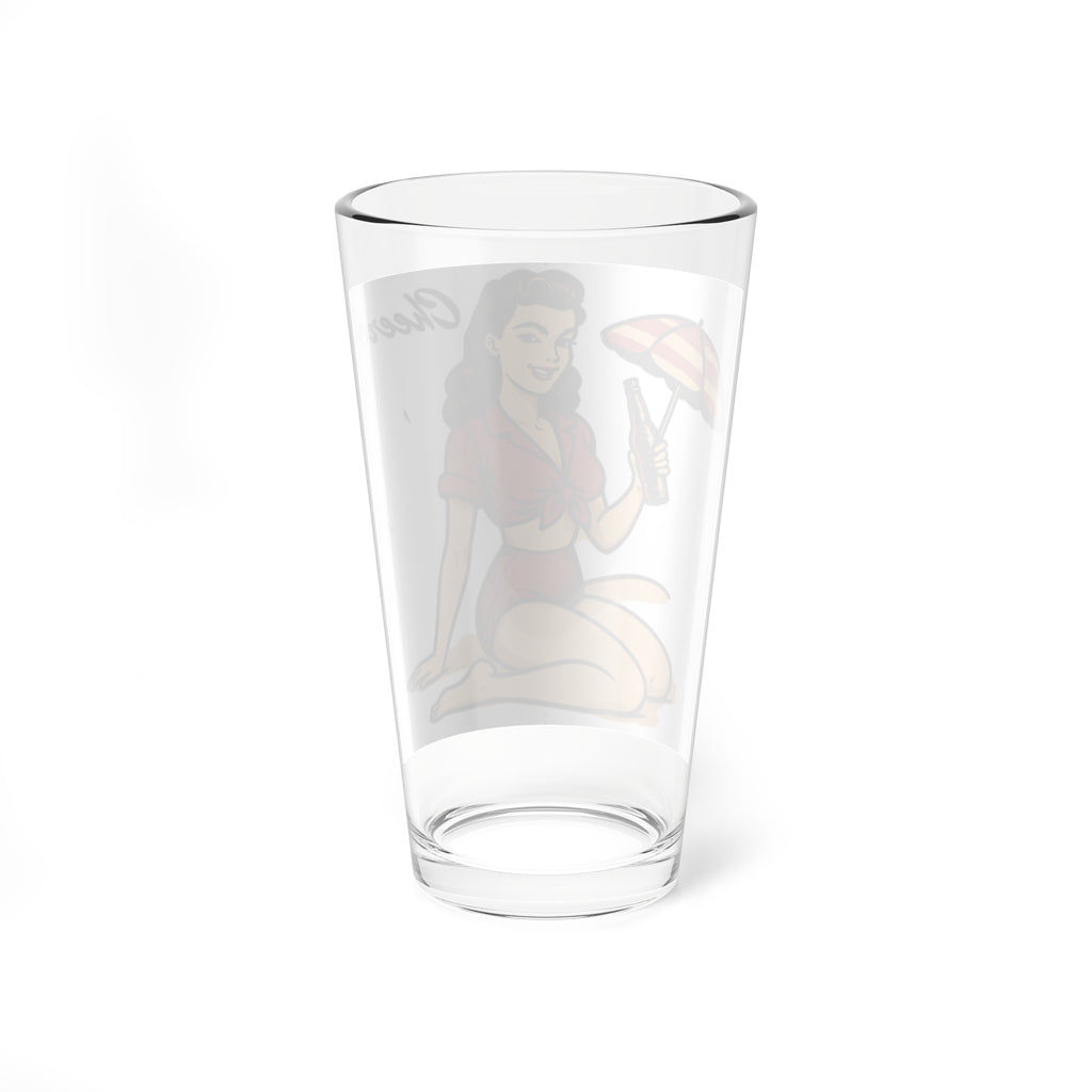 Pinup Beach Girl Mixing Glass – 16oz Retro Cocktail Mixing Glass