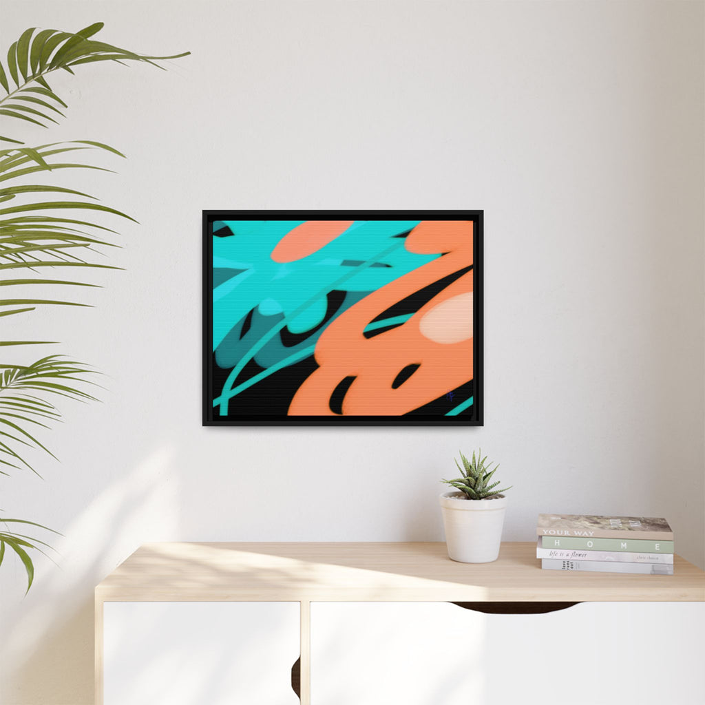 Abstract Teal & Coral Splash Framed Canvas