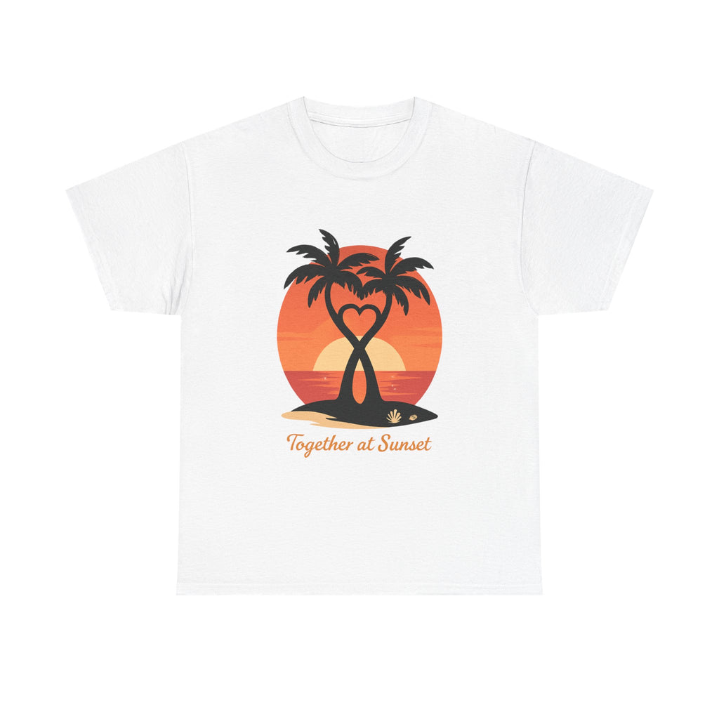 Sunset Palm Love T‑Shirt — “Together at Sunset” Beach Tee