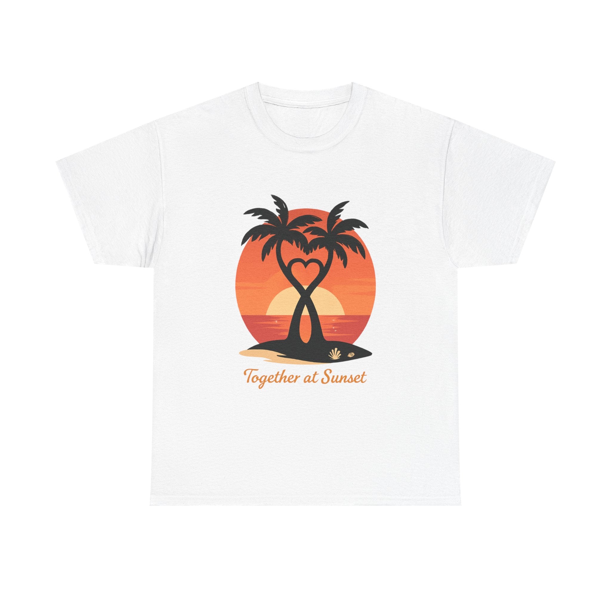 Sunset Palm Love T‑Shirt — “Together at Sunset” Beach Tee