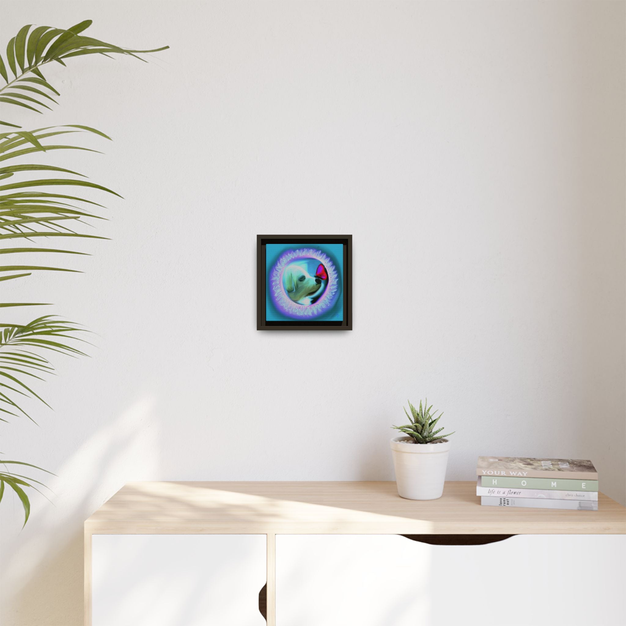 Framed Matte Canvas - Puppy with Butterfly Pop Art