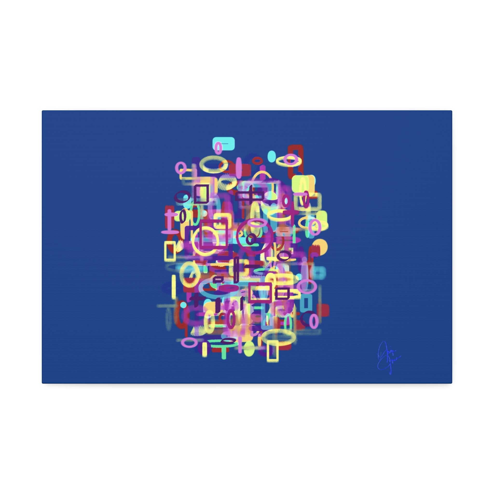 Abstract Neon Shapes Canvas Print — Colorful Geometric Wall Art on Black