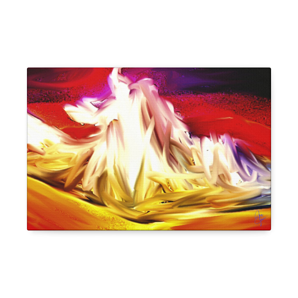Abstract Campfire Canvas Print — Vibrant Red & Gold Stretched Wall Art