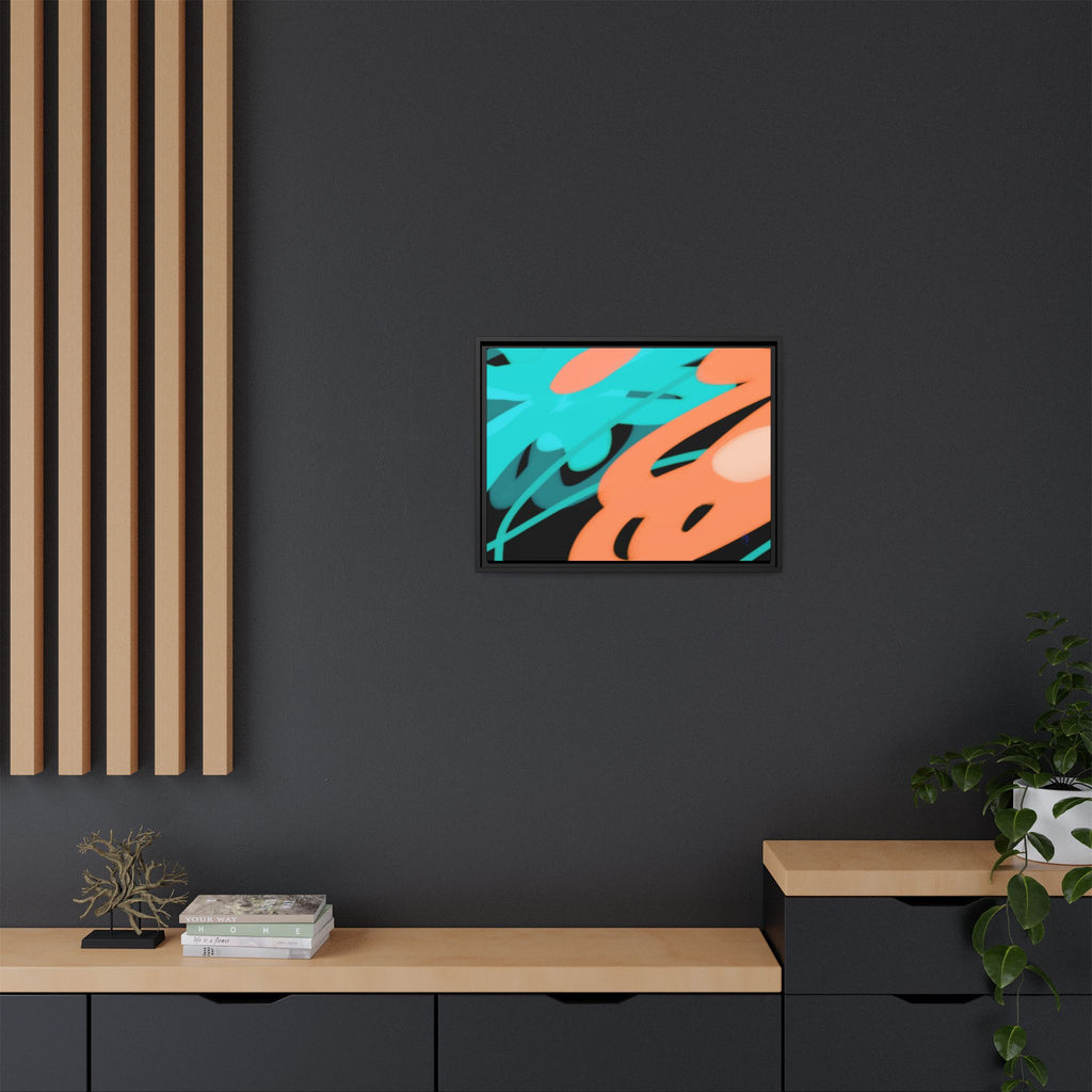Abstract Teal & Coral Splash Framed Canvas