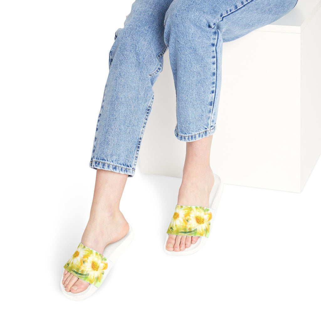 Daisy Print Slide Sandals — Women's Removable-Strap Floral Pool Slides