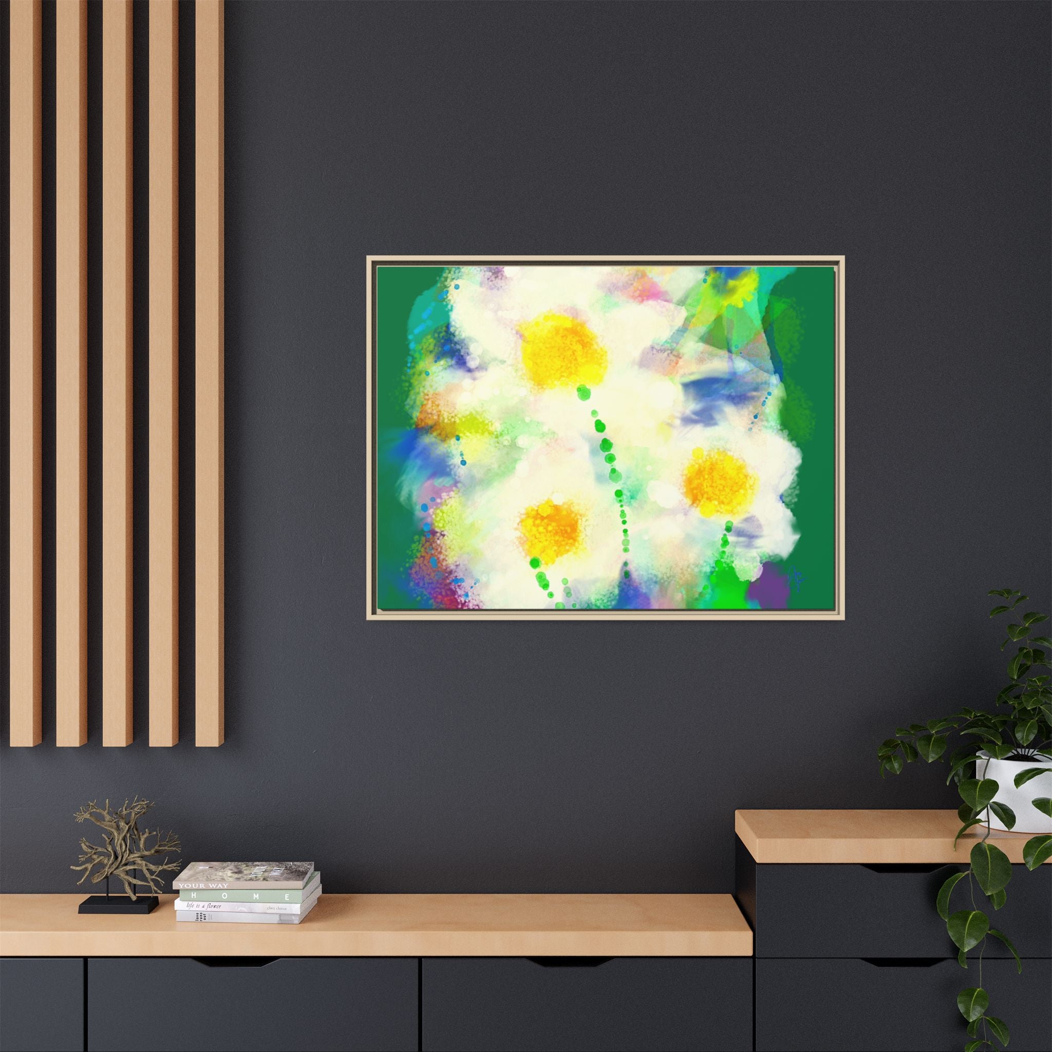 Framed Matte Canvas - Watercolor Yellow Floral Abstract Wall Art
