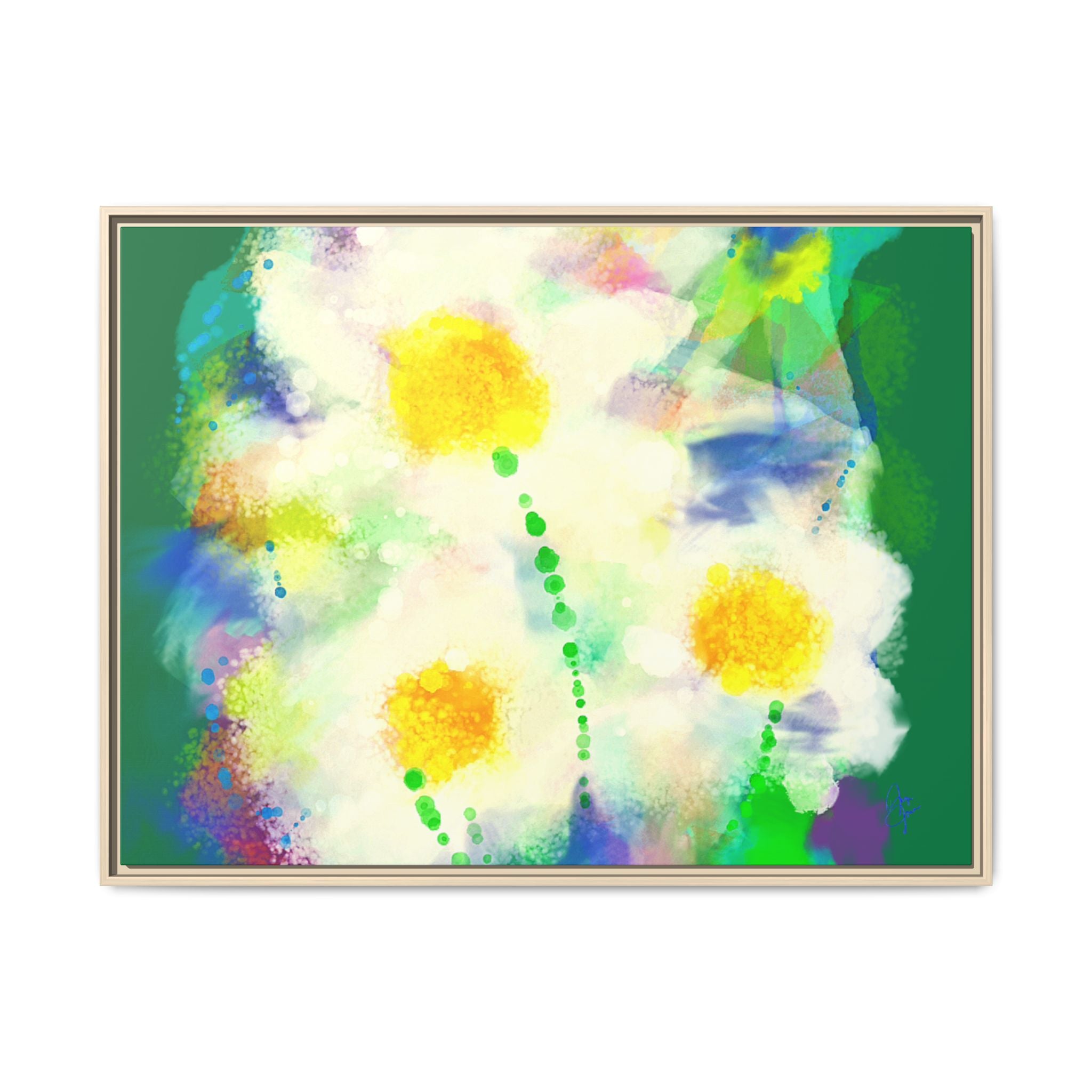 Framed Matte Canvas - Watercolor Yellow Floral Abstract Wall Art