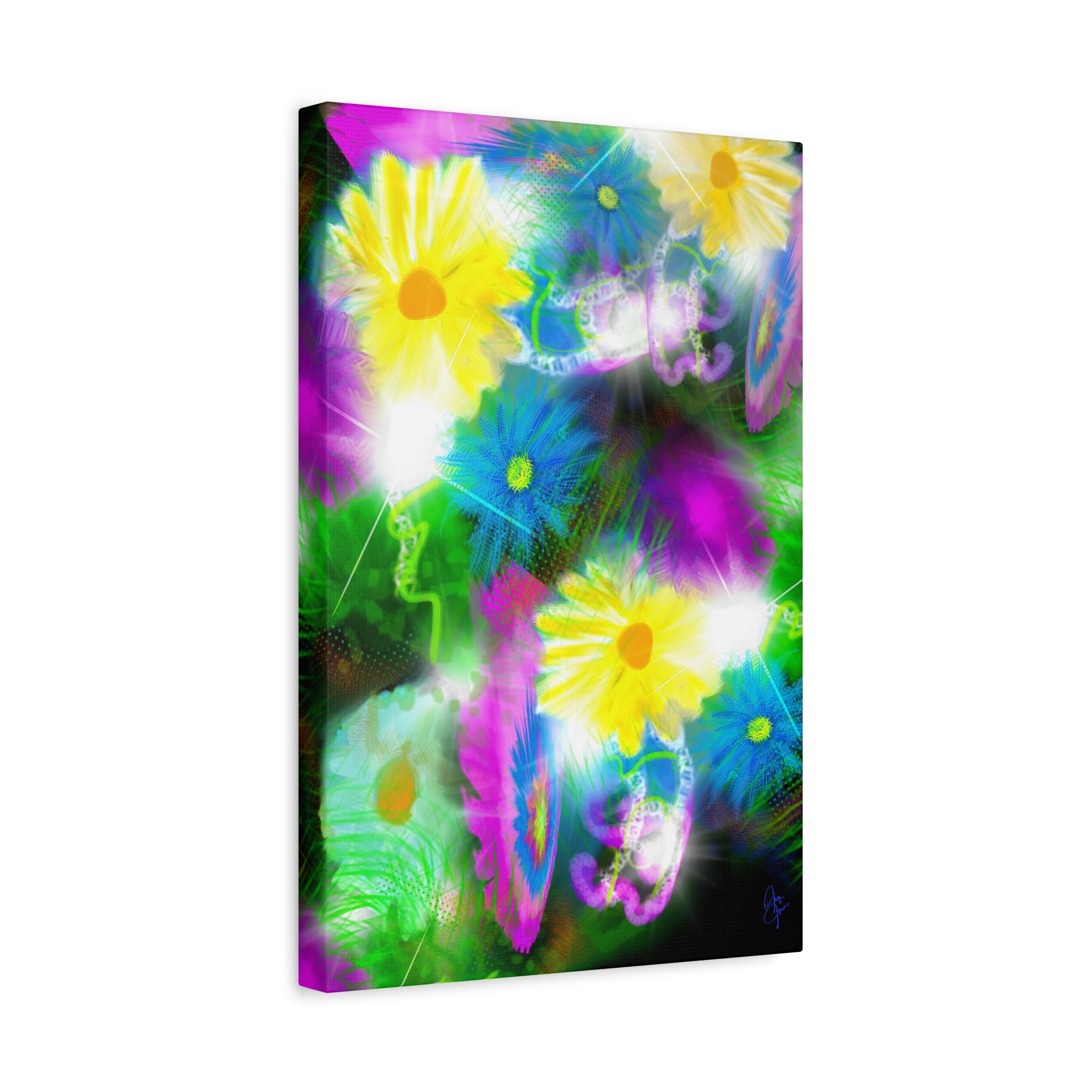 Bright Floral Abstract Matte Canvas Wall Art — Vibrant Daisy Pop