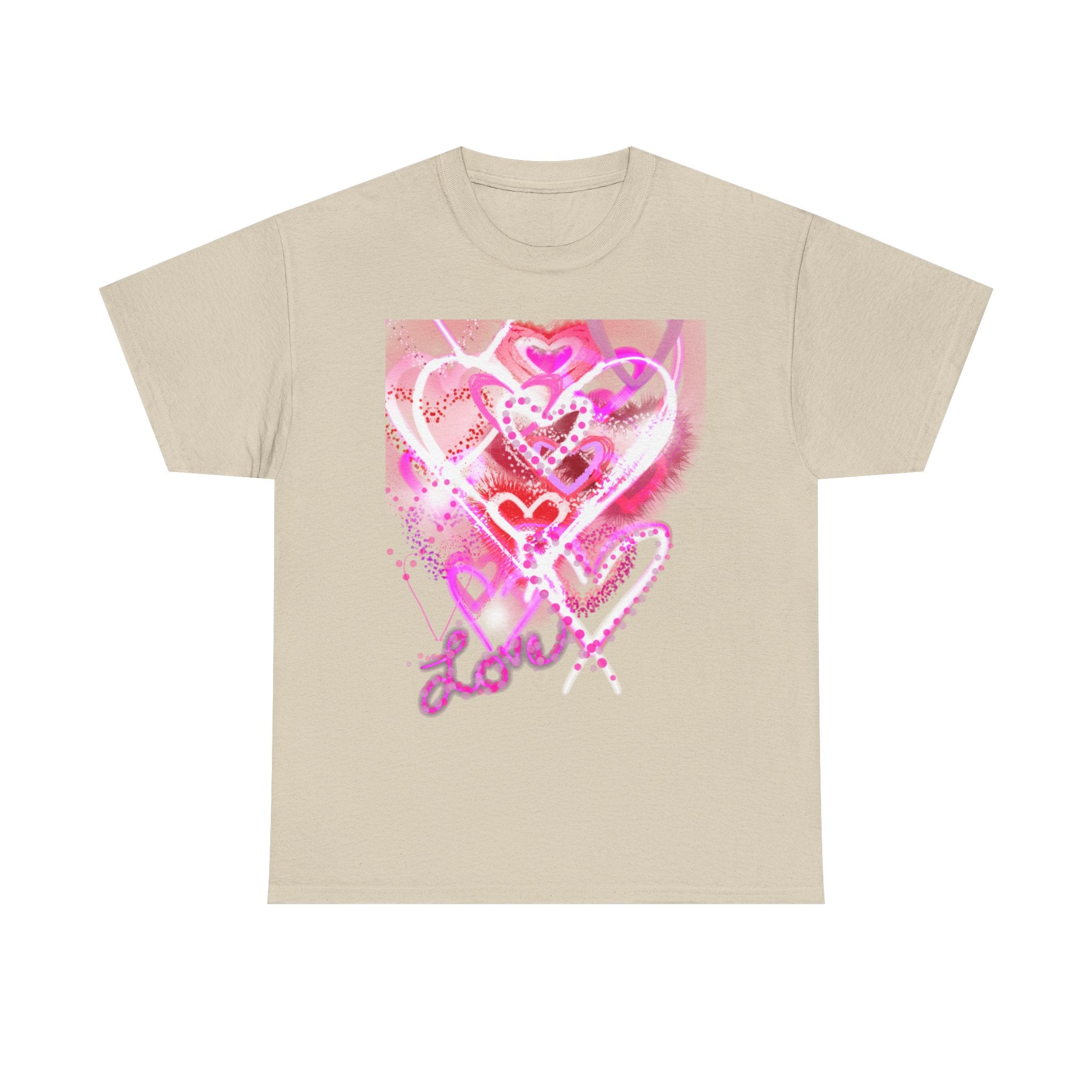 Love Hearts Tee — Pink Watercolor Heart Design Valentine’s Day T‑Shirt