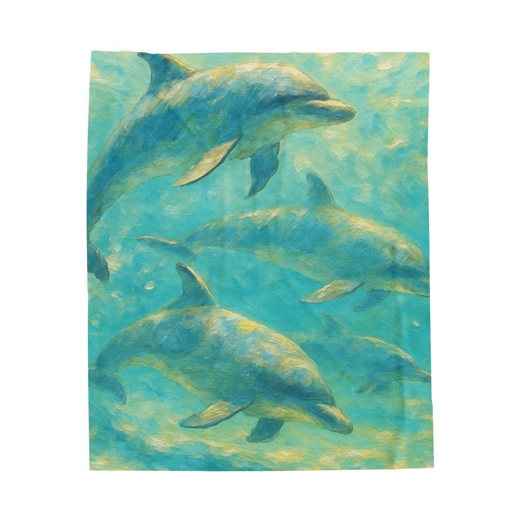 Dolphin Ocean Velveteen Plush Blanket — Soft Marine Life Throw