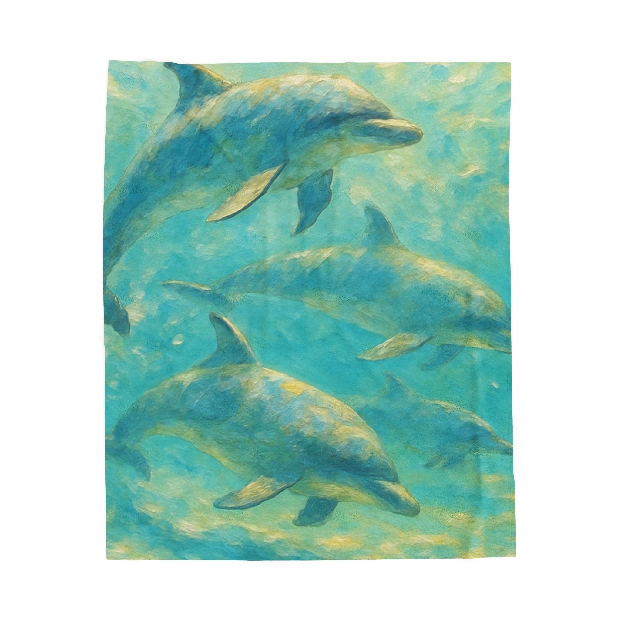 Dolphin Ocean Velveteen Plush Blanket — Soft Marine Life Throw