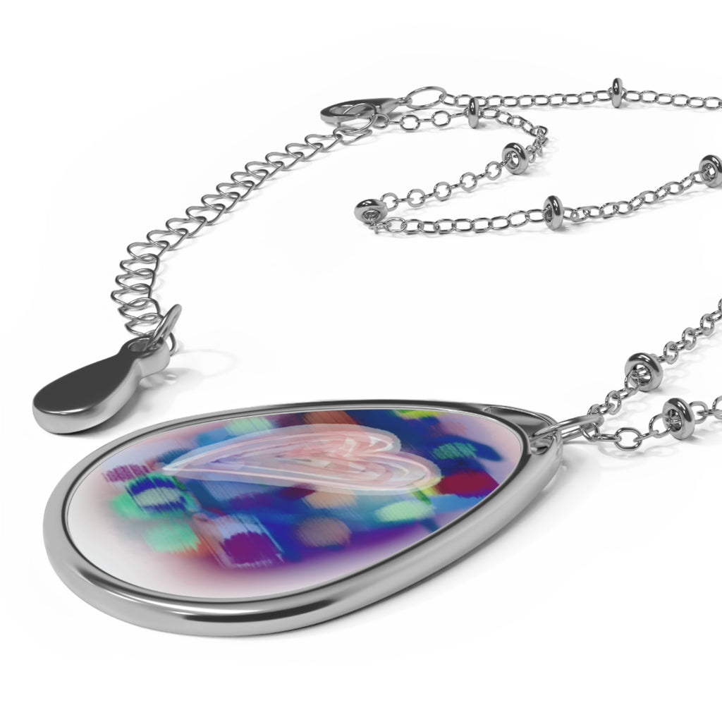 Oval Heart Pendant Necklace — Colorful Abstract Heart Teardrop Necklace