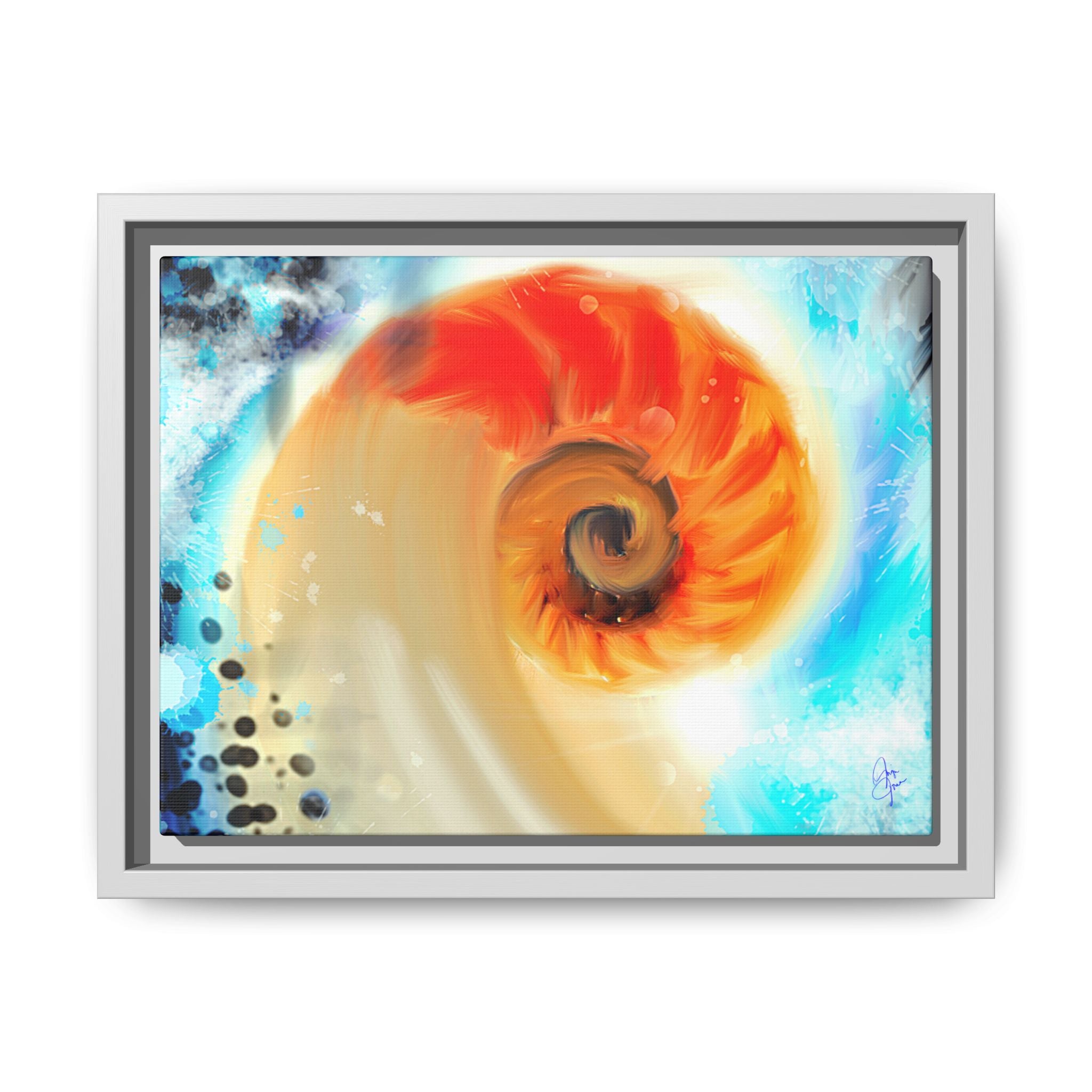 Framed Abstract Spiral Canvas Art — Vibrant Nautical Wave Print