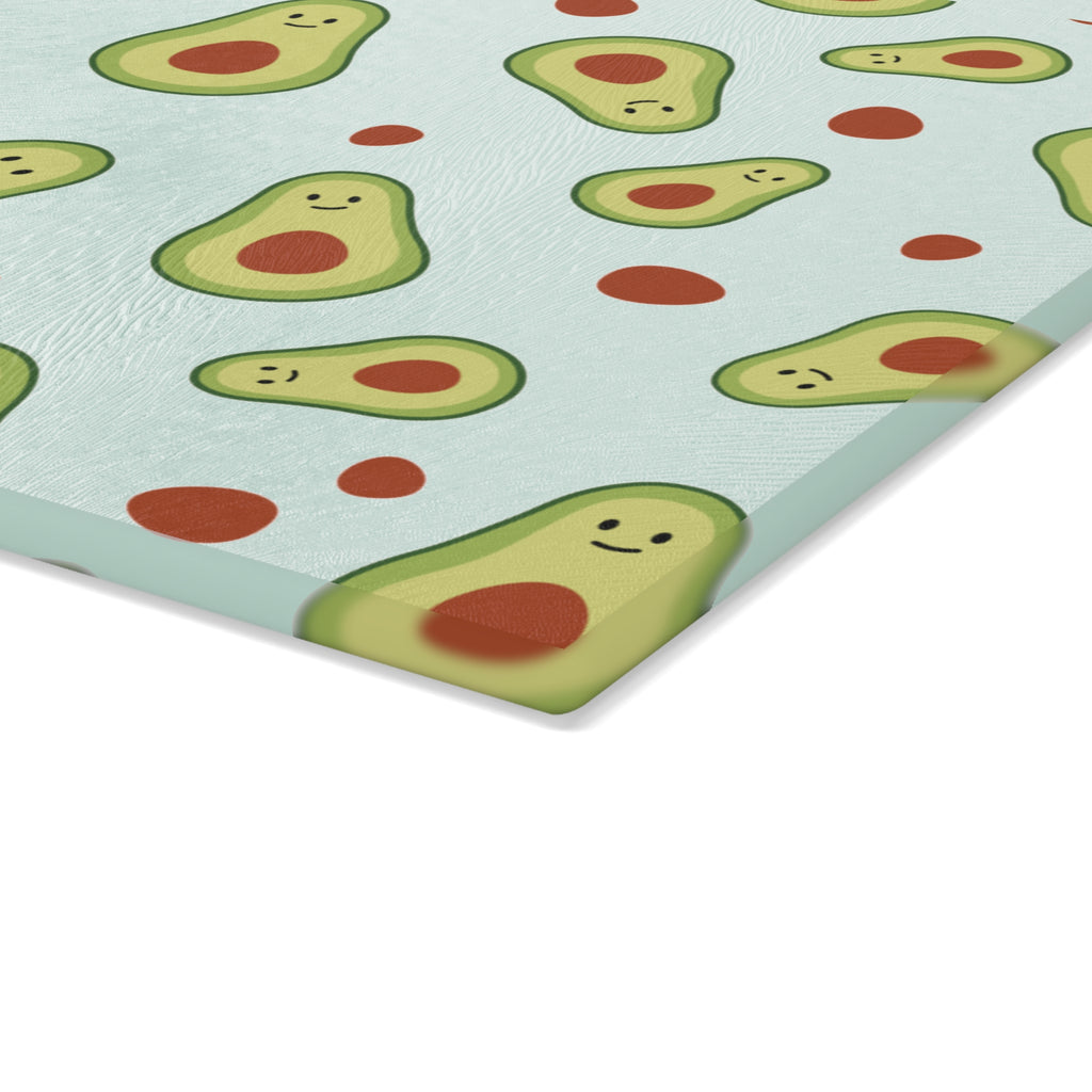 Cute Avocado Pattern Glass Cutting Board — Fun Kitchen Chopping Board for Avocado Lovers