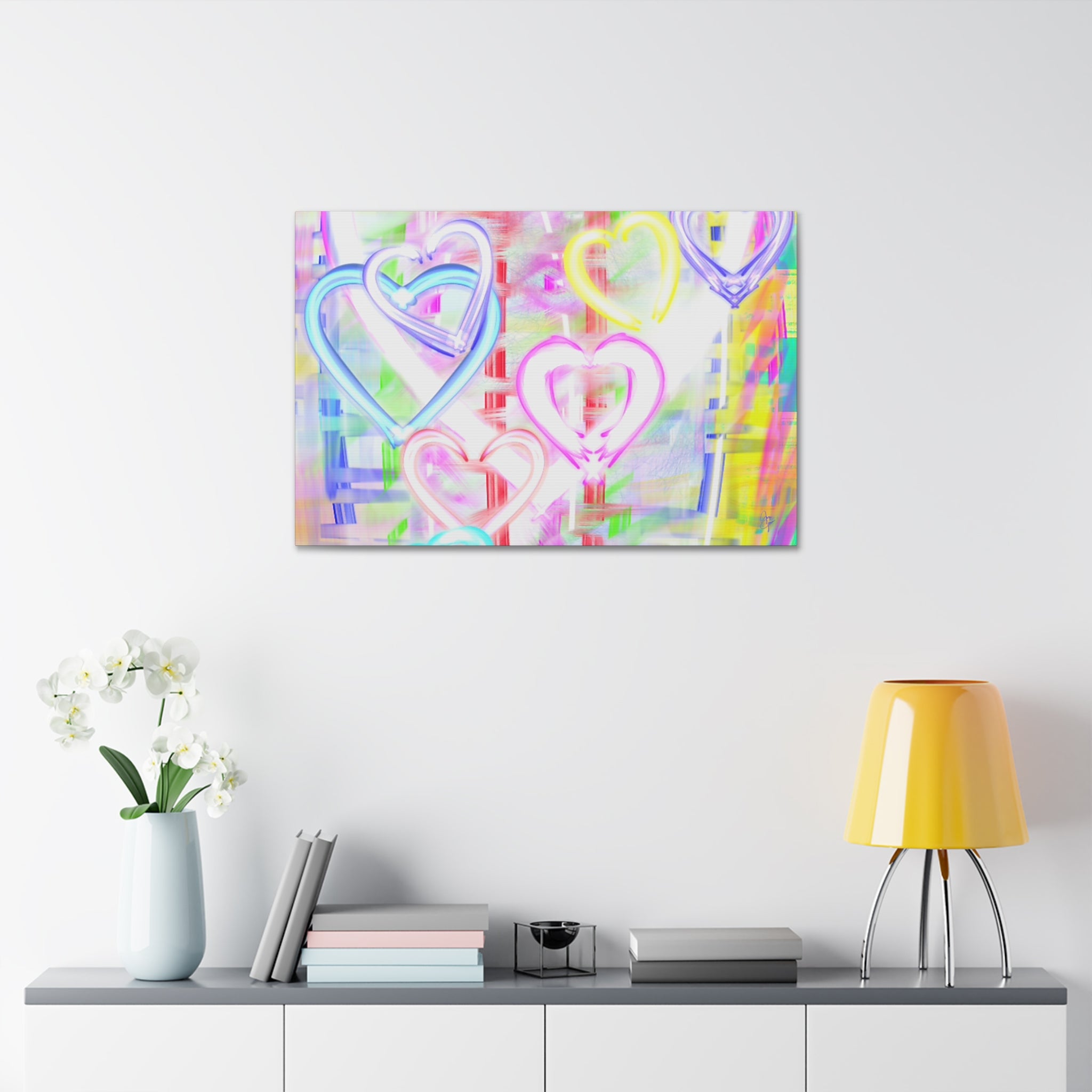 Colorful Neon Hearts Canvas Print — Stretched 1.5" Wall Art