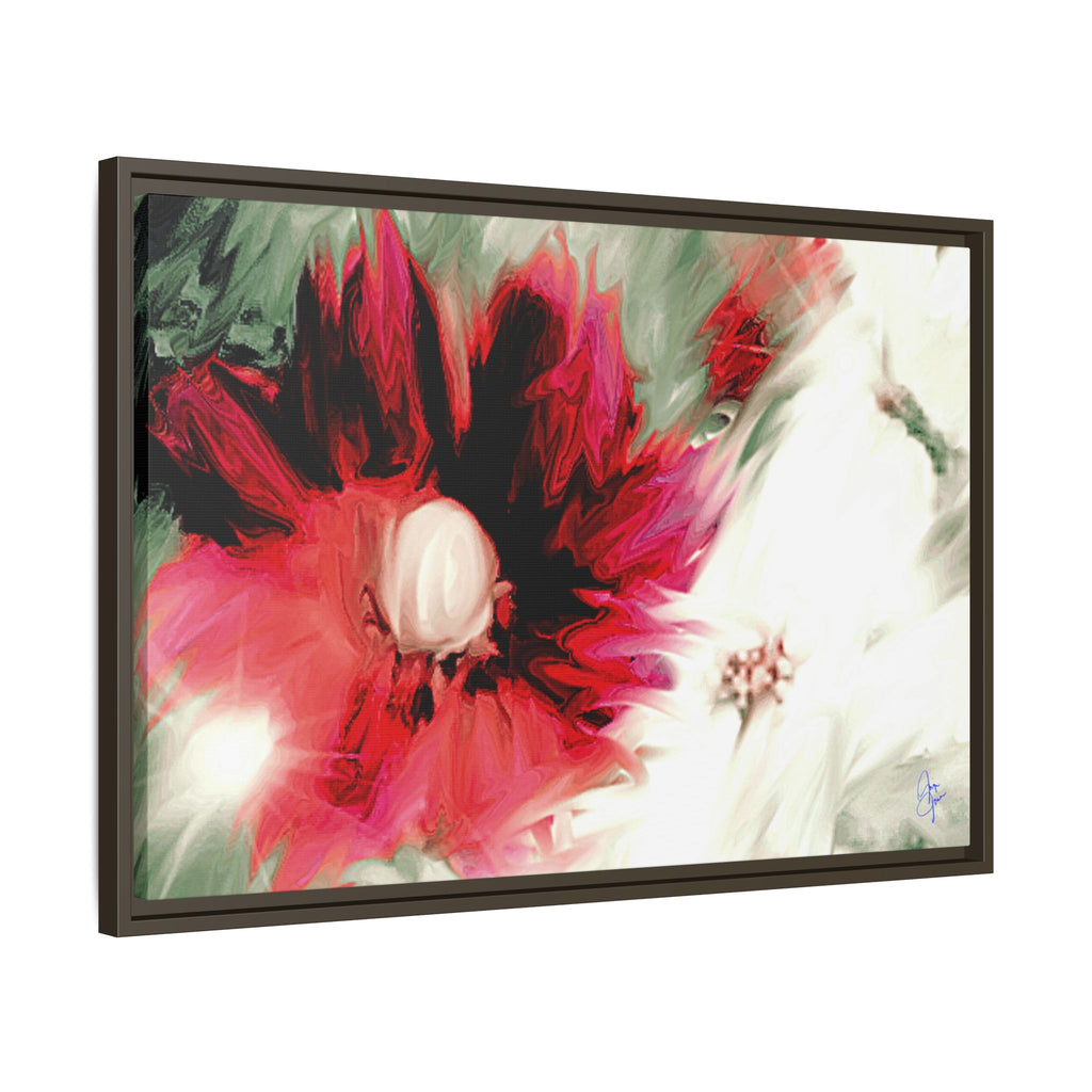 Framed Matte Canvas Print — Blurred Red & White Floral Art