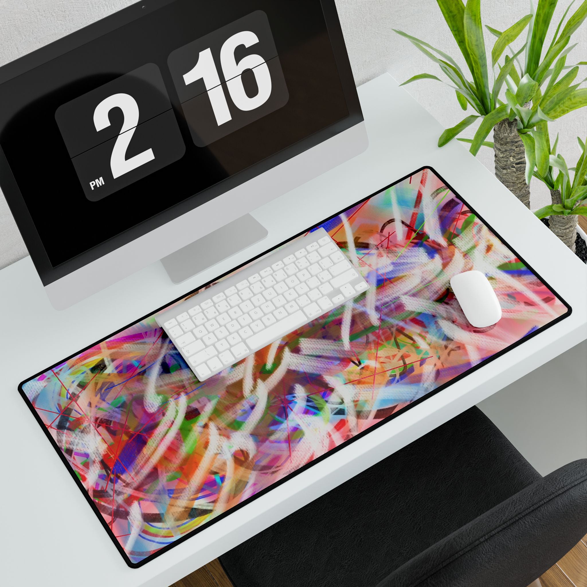 Abstract Neon Swirl Desk Mat — Colorful Artistic Mouse Pad