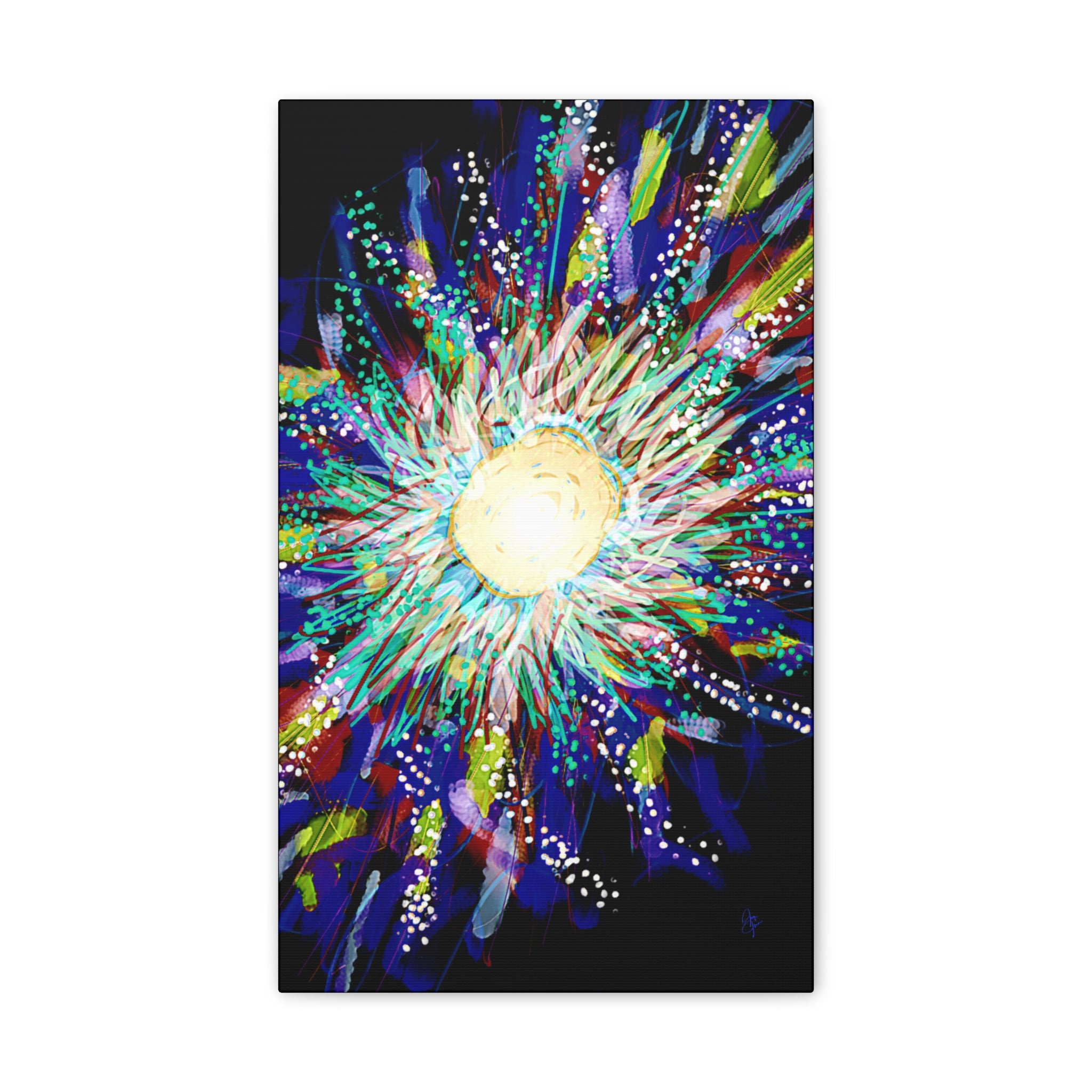 Abstract Cosmic Burst Canvas Wall Art — Colorful Sunflower Explosion on Black