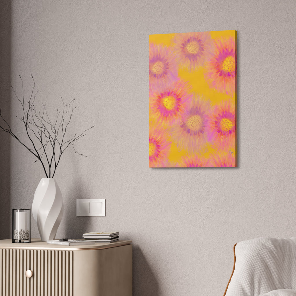 Sunburst Floral Canvas Wall Art — Pink & Yellow Abstract Sunflower Print