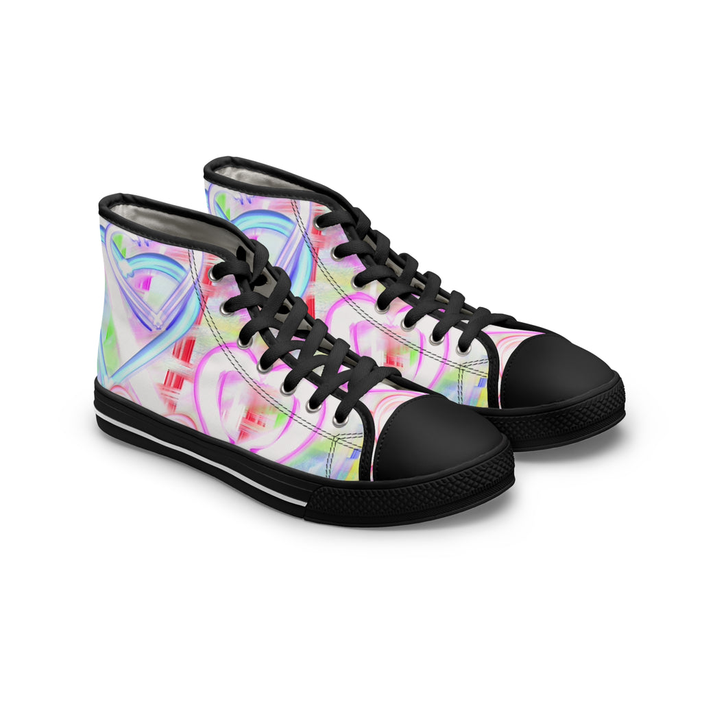 Women's High Top Sneakers — Pastel Heart Graffiti Print