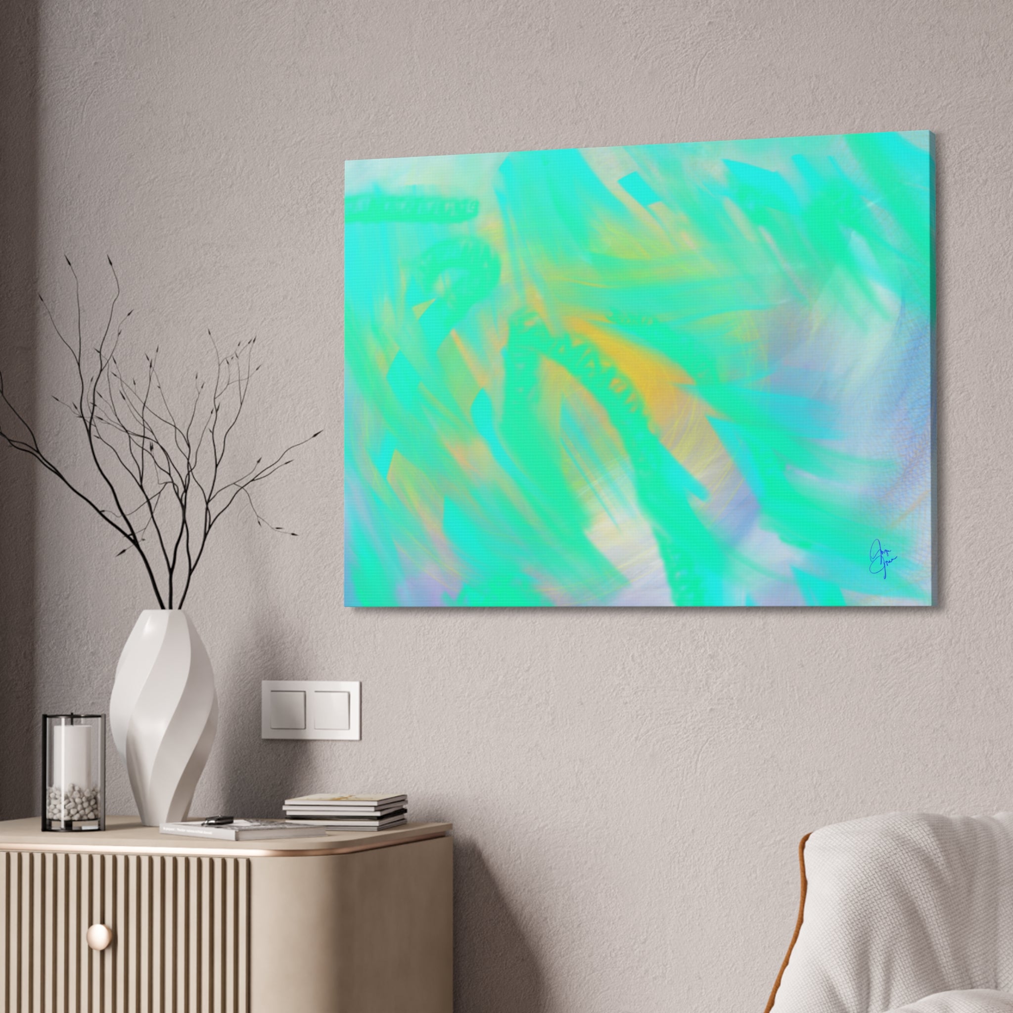 Turquoise Abstract Canvas Print – Ocean Breeze Stretched Wall Art