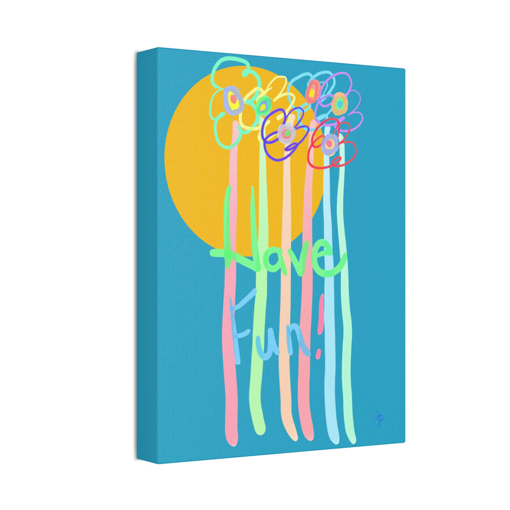Have Fun Floral Canvas Art — Bright Green Stretched Wall Decor