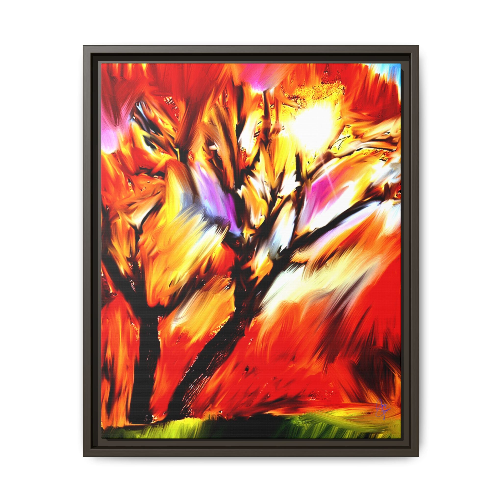 Framed Matte Canvas Print — Vibrant Tree Landscape