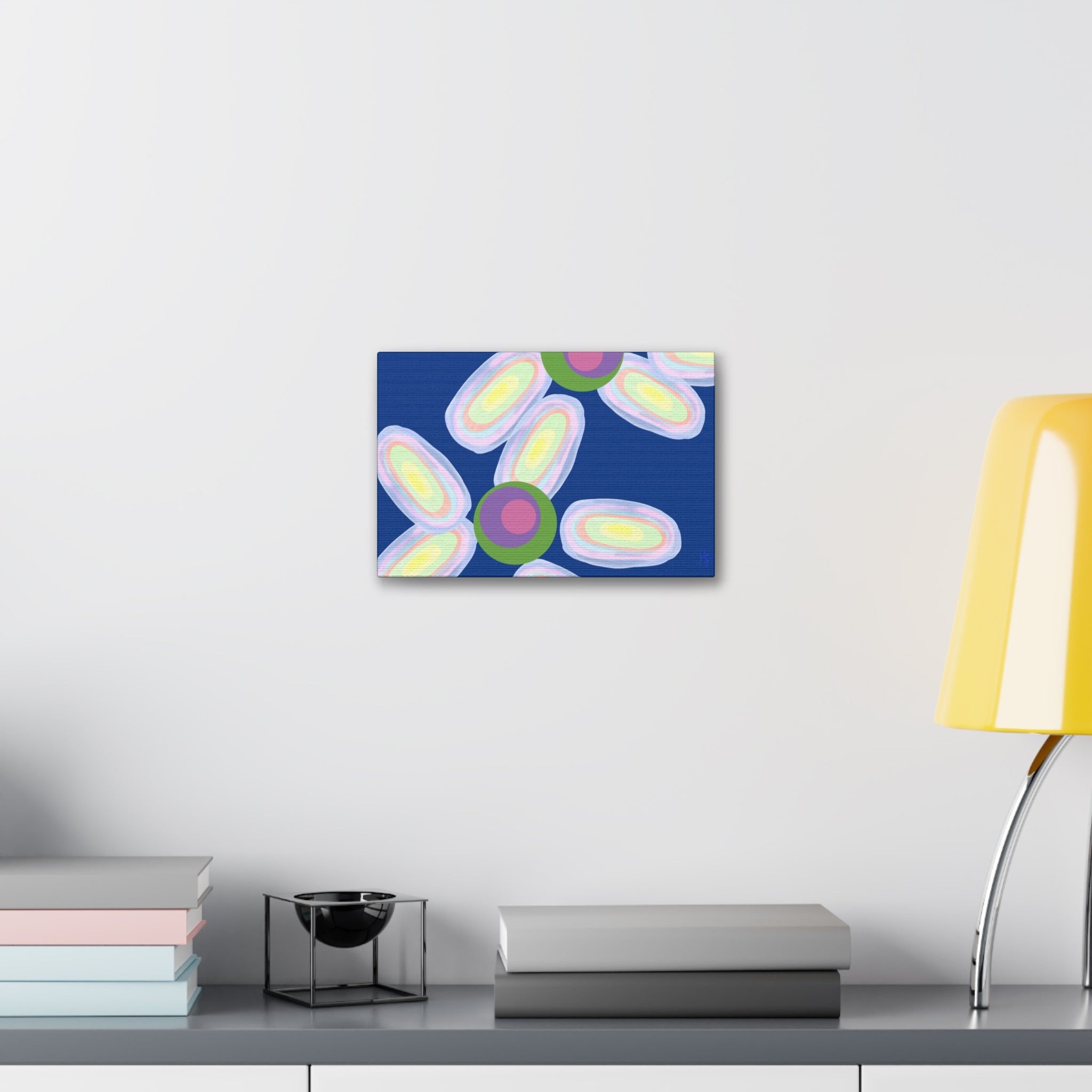 Abstract Pastel Daisy Canvas Print — Modern Floral Wall Art on Deep Blue