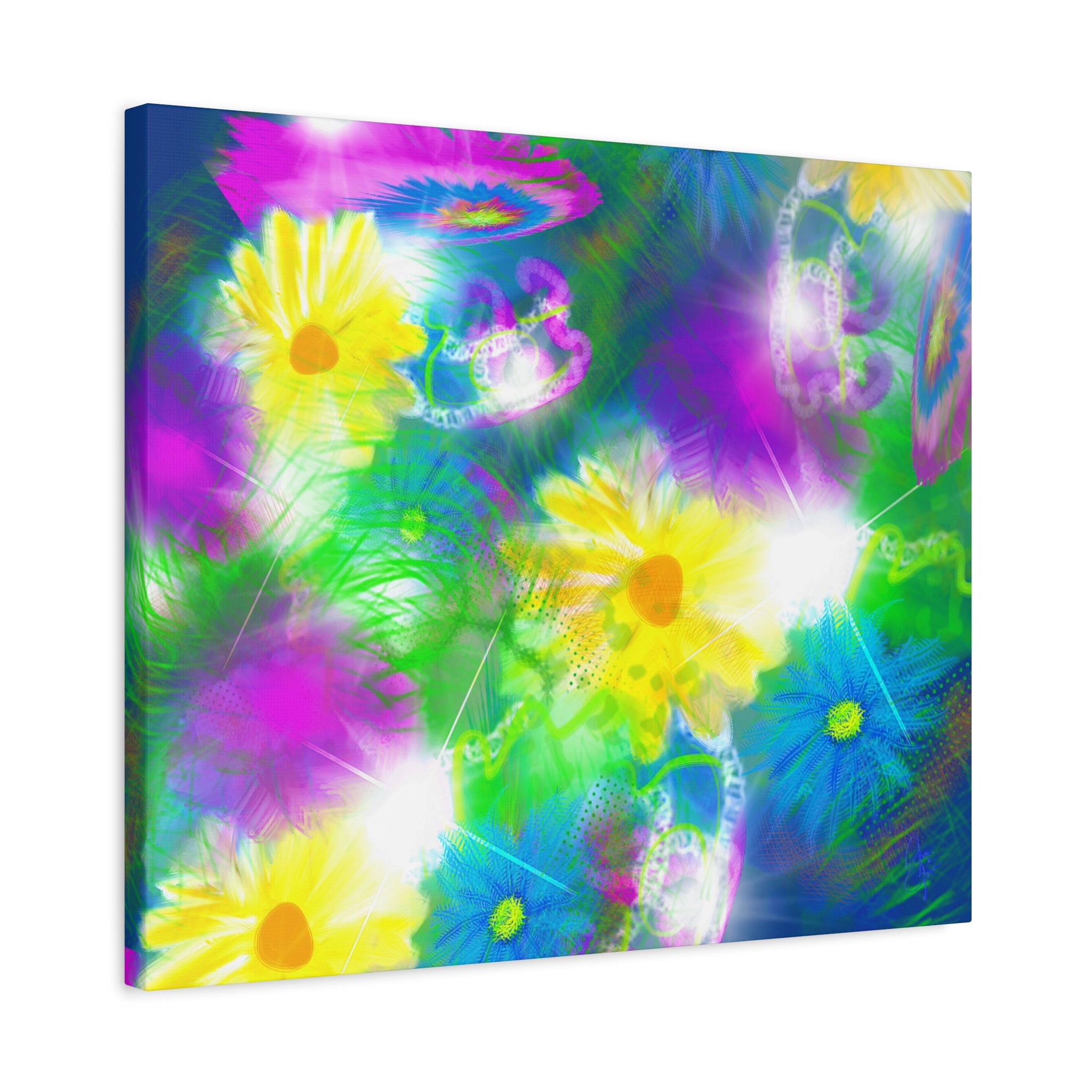 Bright Floral Abstract Matte Canvas Wall Art — Vibrant Daisy Pop
